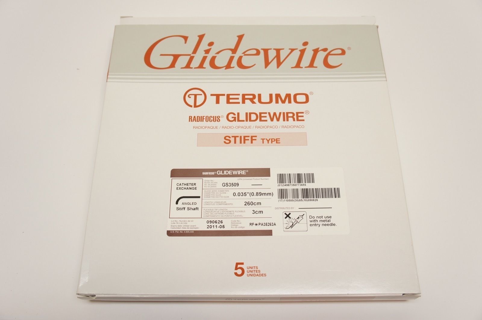 GS3509 ~ Terumo Glidewire 0.035inch x 260cm x 3cm (x) ~ Box of 4 