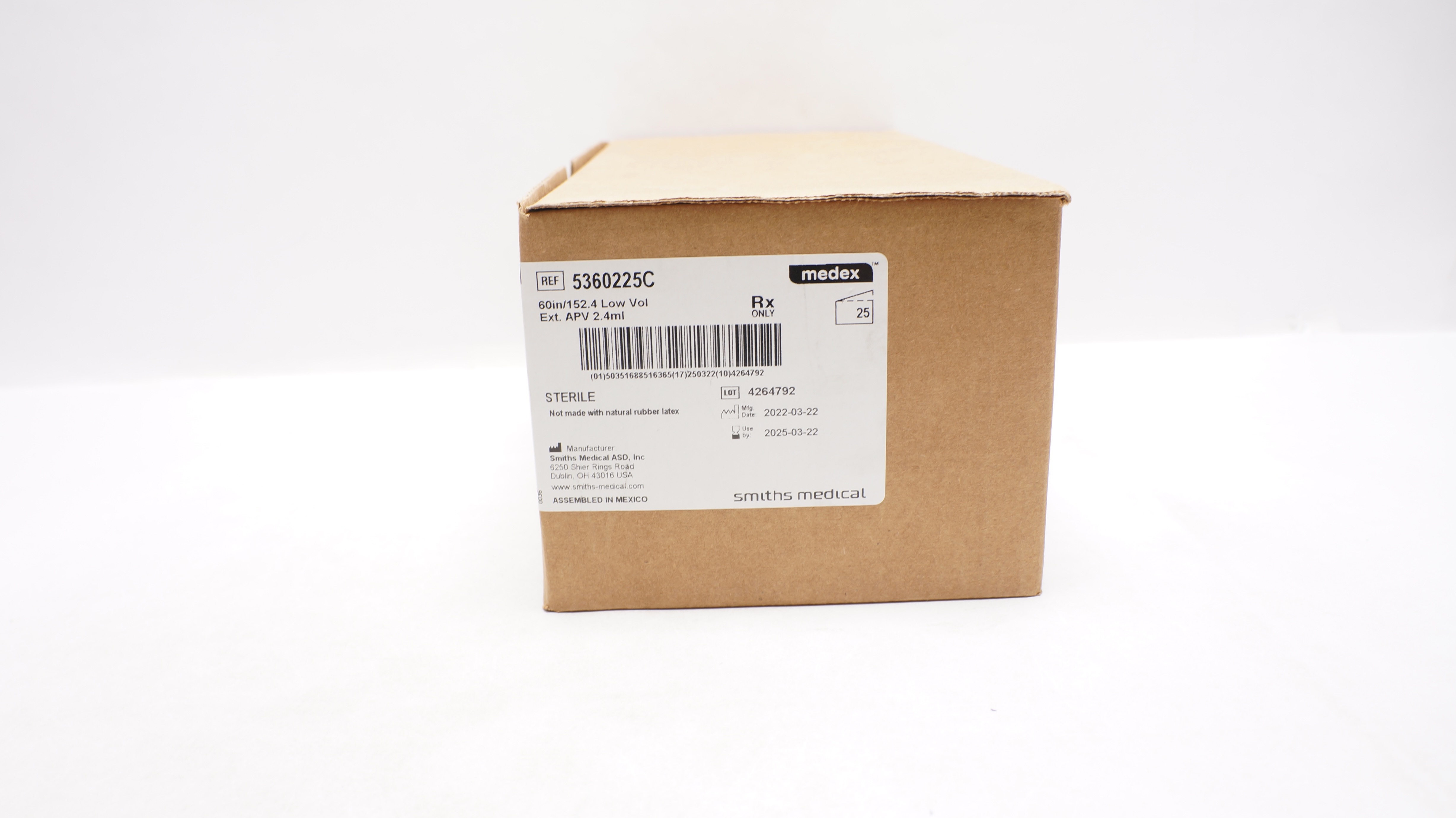 Smiths Medical 5360225C Medex 60inch/152.4 Low Vol Ext. APV 2.4 mL - Box of 25