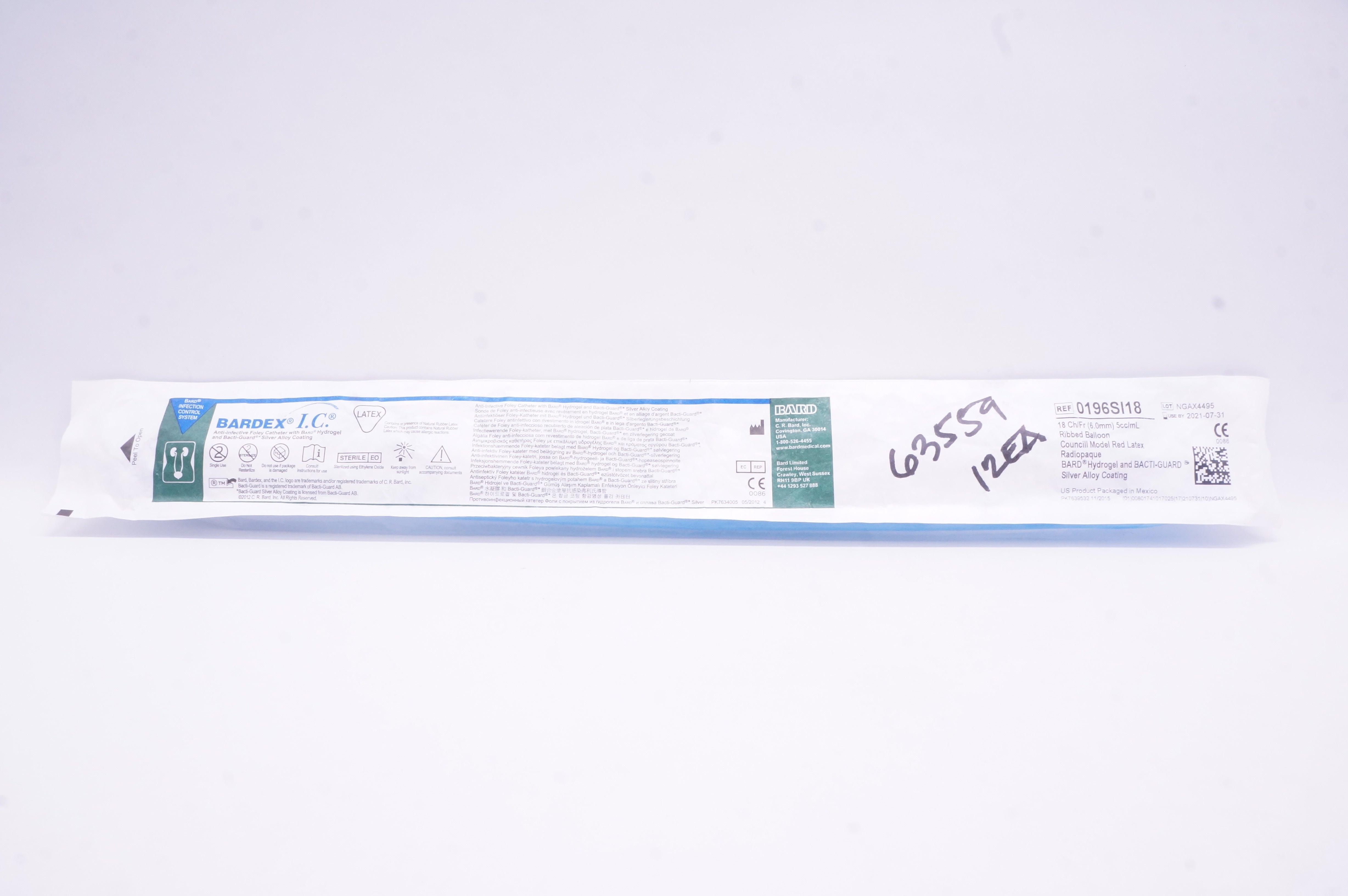 Bard 0196SI18 Bardex I.C. Anti-Infective Foley Cath. 18Ch/Fr x 5cc/mL