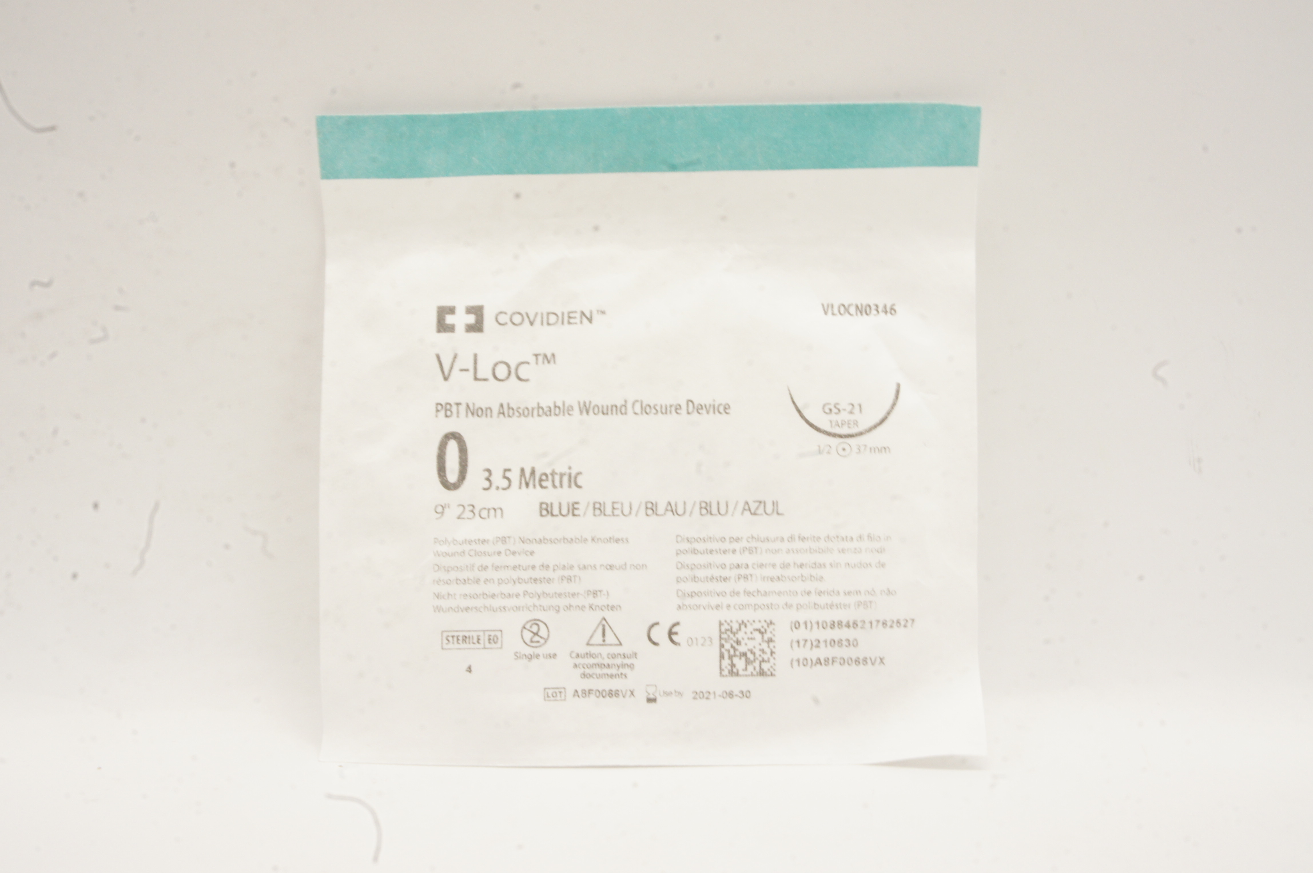 Covidien VLOCNO346 V-LOC GS-21 PBT Non Absorbable Wound Closure Device 9inch