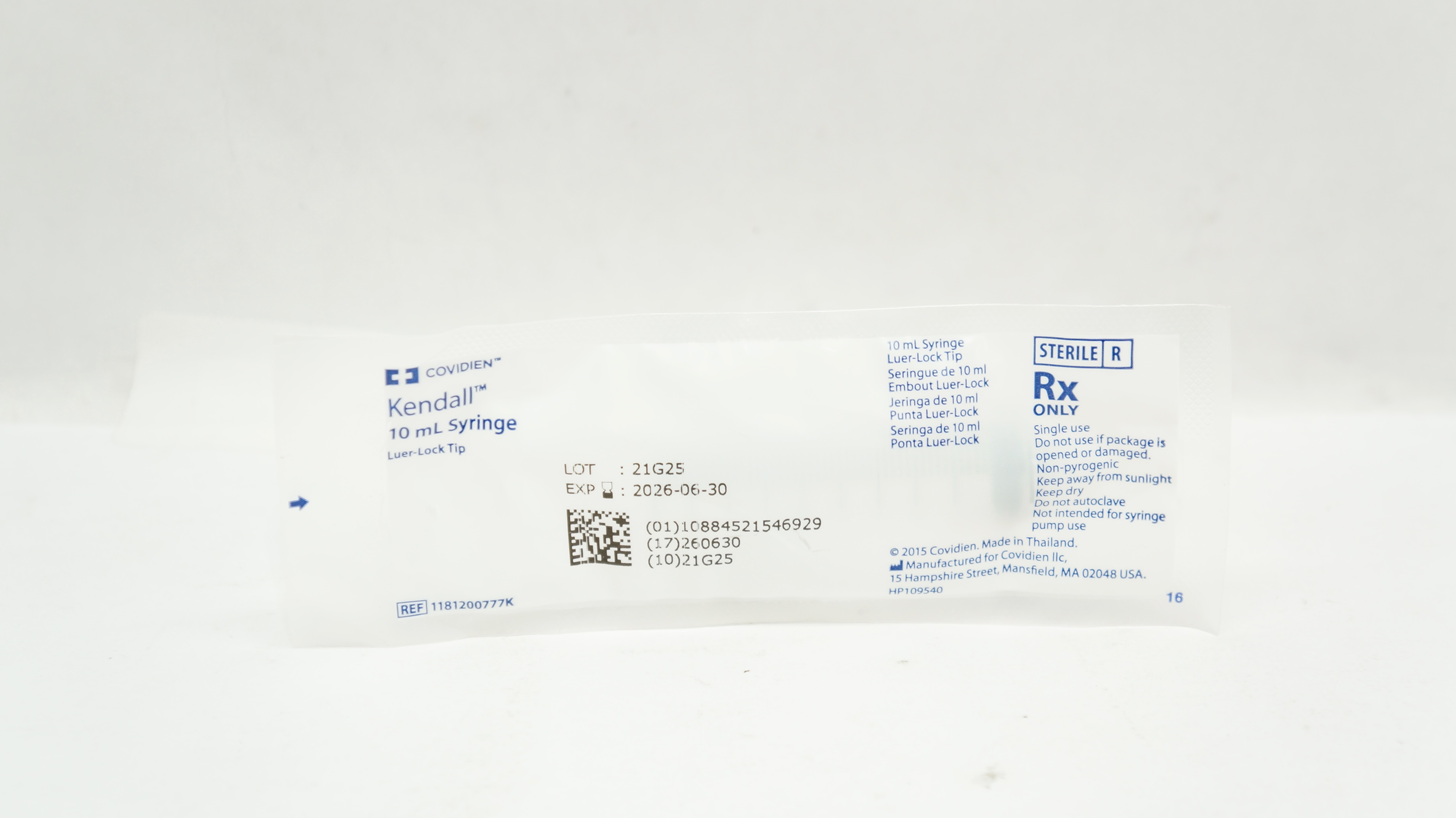 Covidien 1181200777K Kendall Syringe, Luer Lock Tip, 10mL