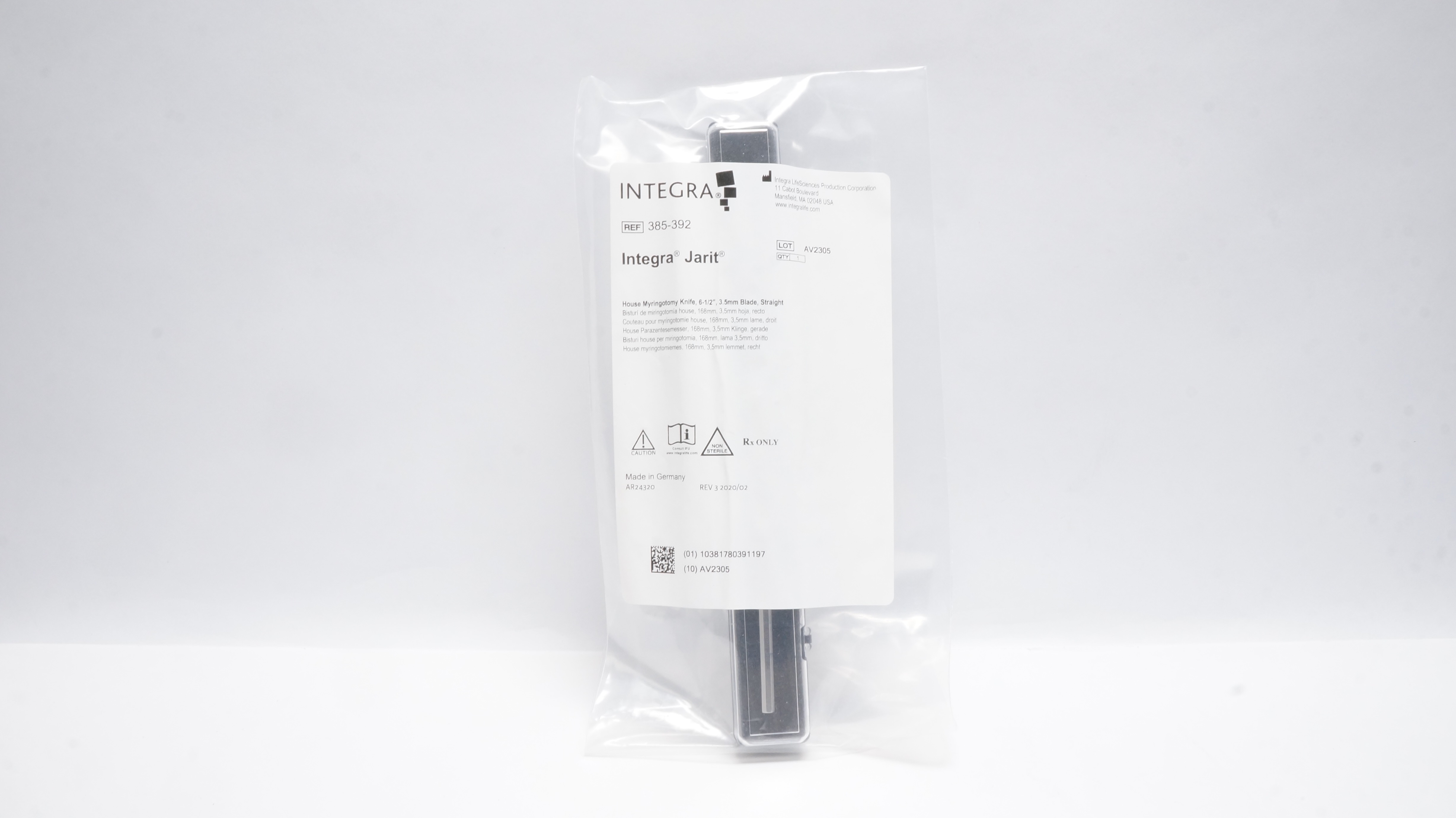 Integra 385-392 Jarit House Myringotomy Knifw, 6-1/2inch, 3.5mm Blade Straight