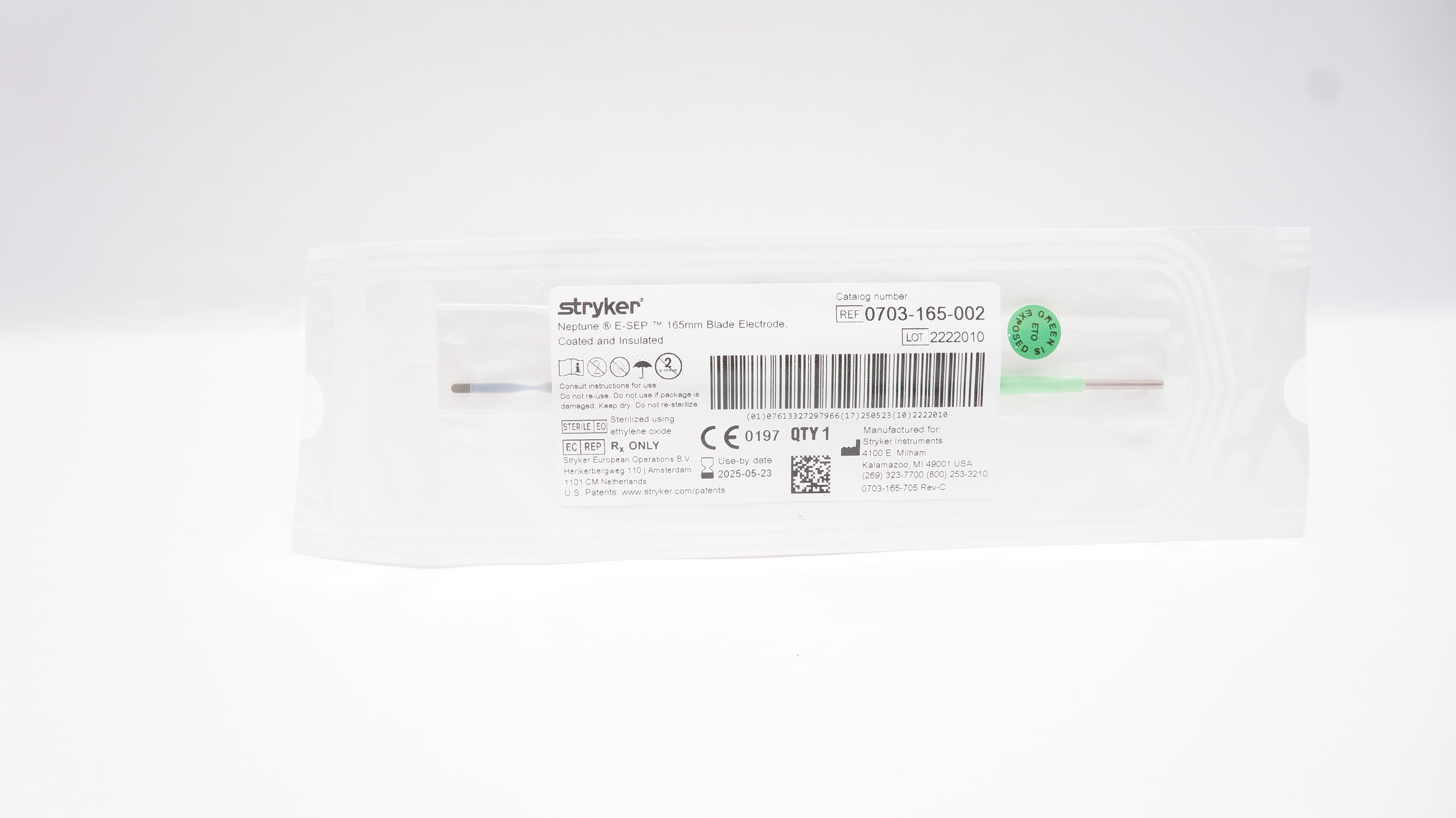 Stryker 0703-165-002 Neptune E-SEP 165mm Blade Electrode, Coated & Insulated