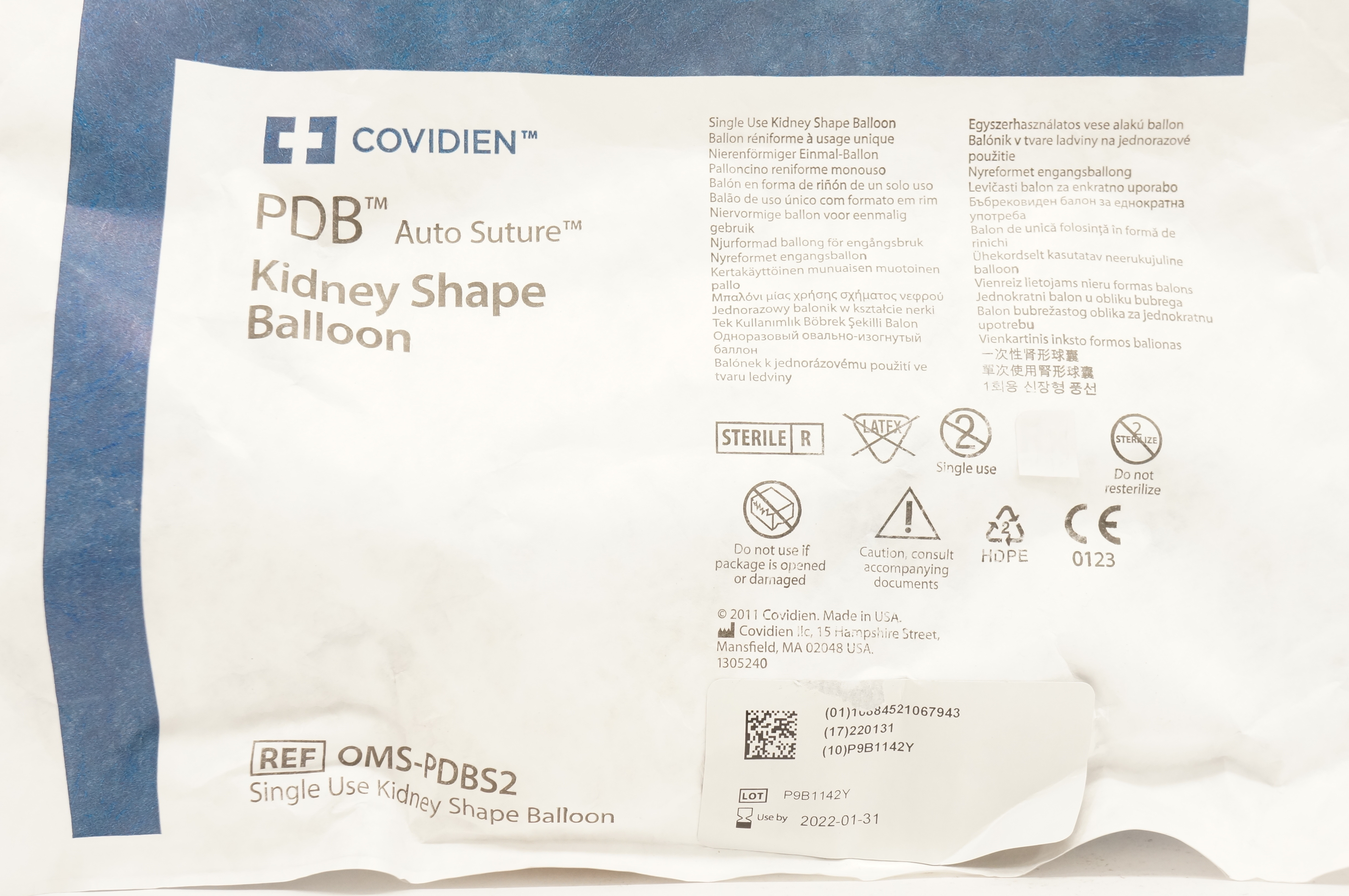 Covidien OMS-PDBS2 PDB AutoSuture Kidney Shape Balloon (x)