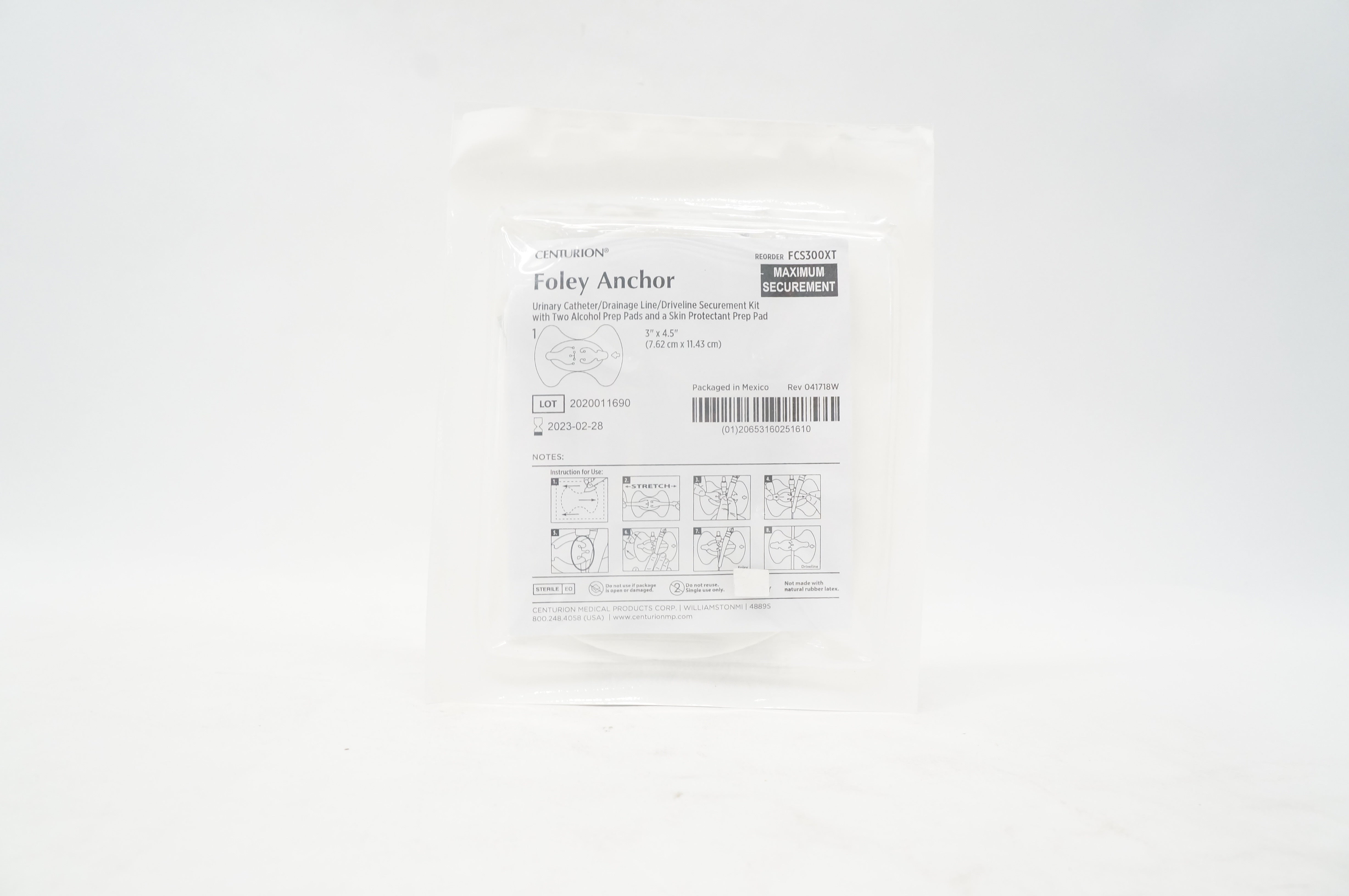 Centurion FCS300XT Foley Anchor Urinary Cath./Drainage Line 3 inch x 4.5 inch(x)