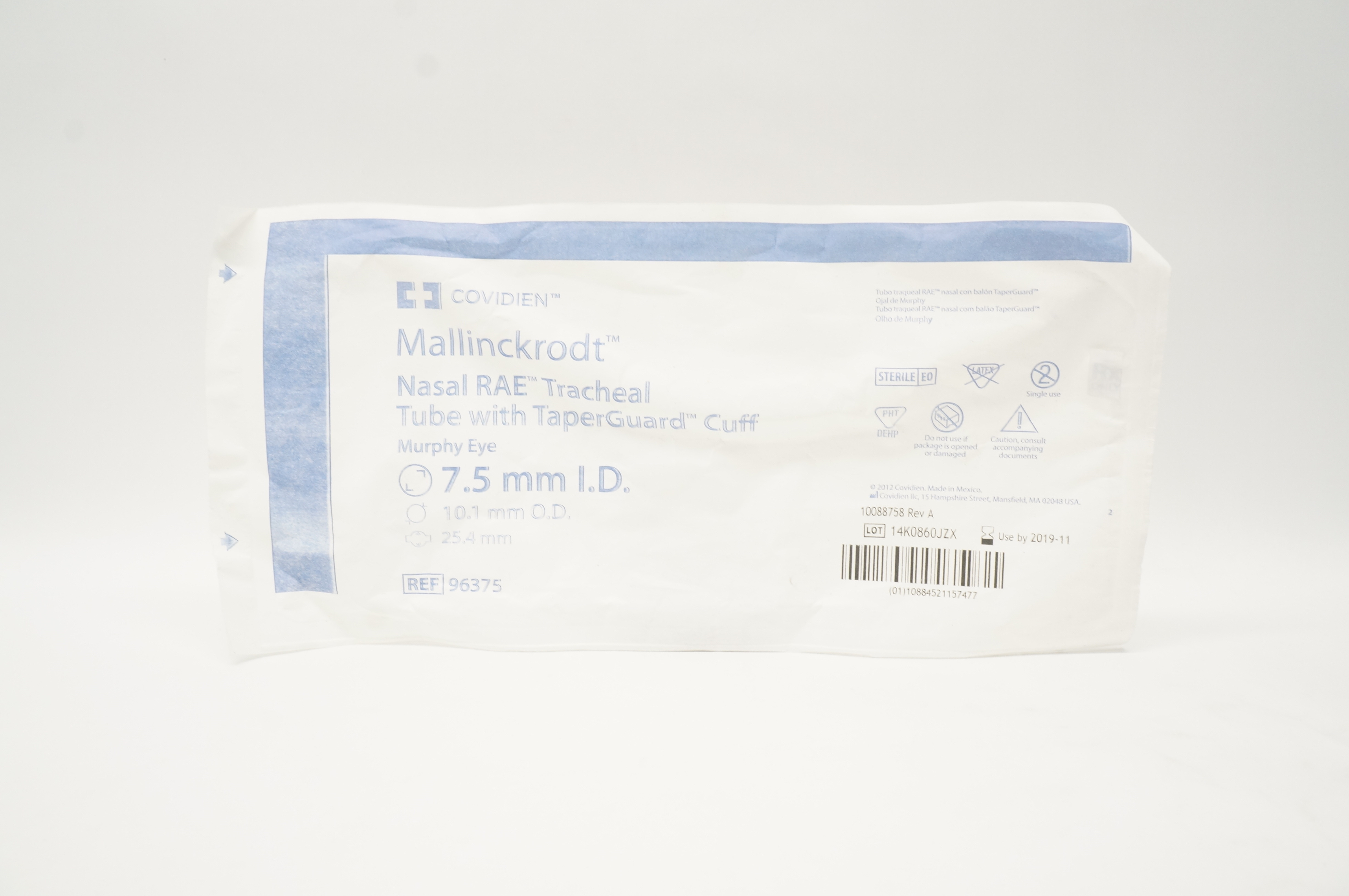 Covidien 96375 Mallinckrodt Nasal RAE Trach Tube 7.5mm x 10.1mm (x)