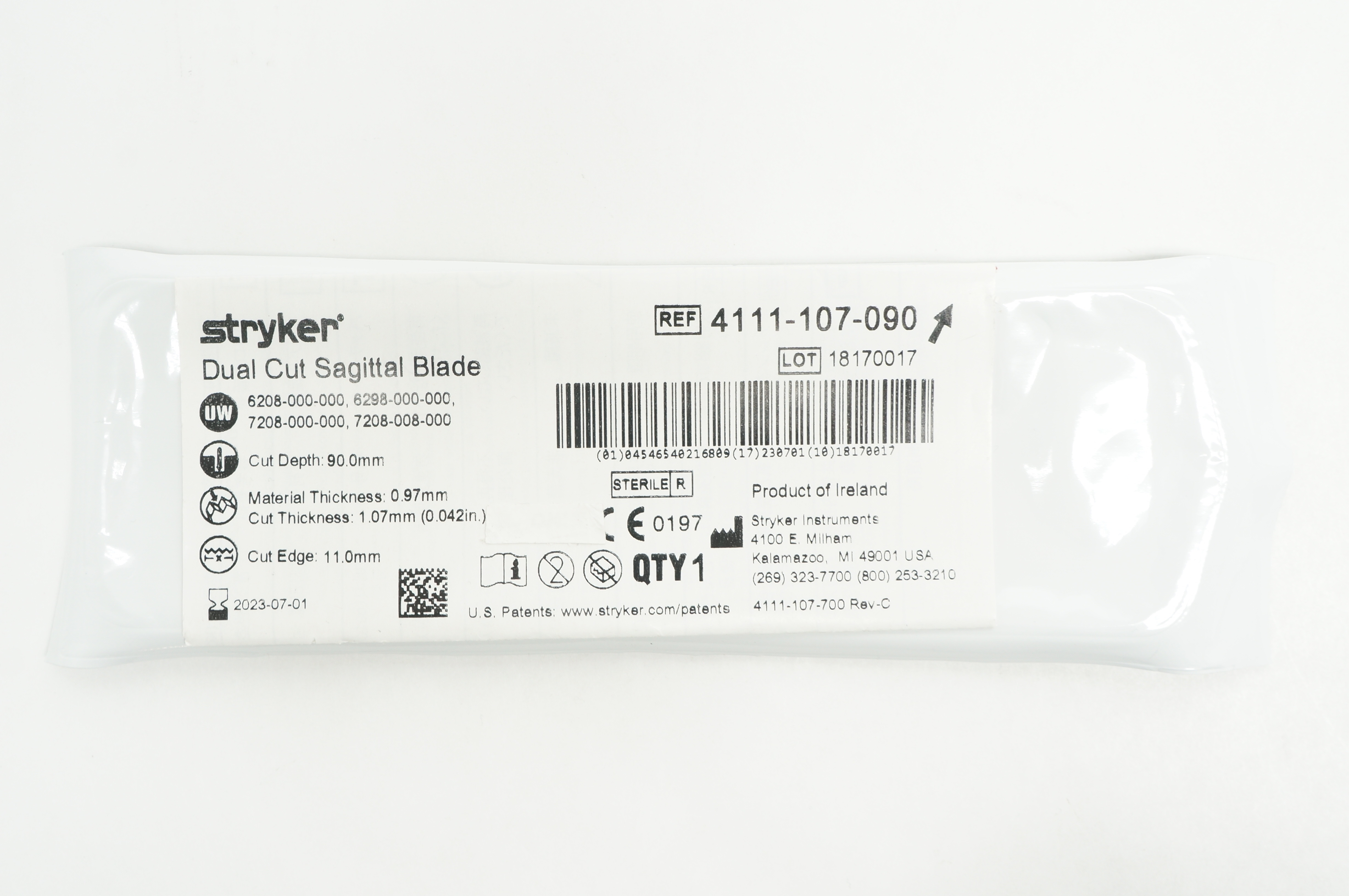 Stryker 4111-107-090 Dual Cut Sagittal Blade 90.0 x 0.97 x 11.0mm
