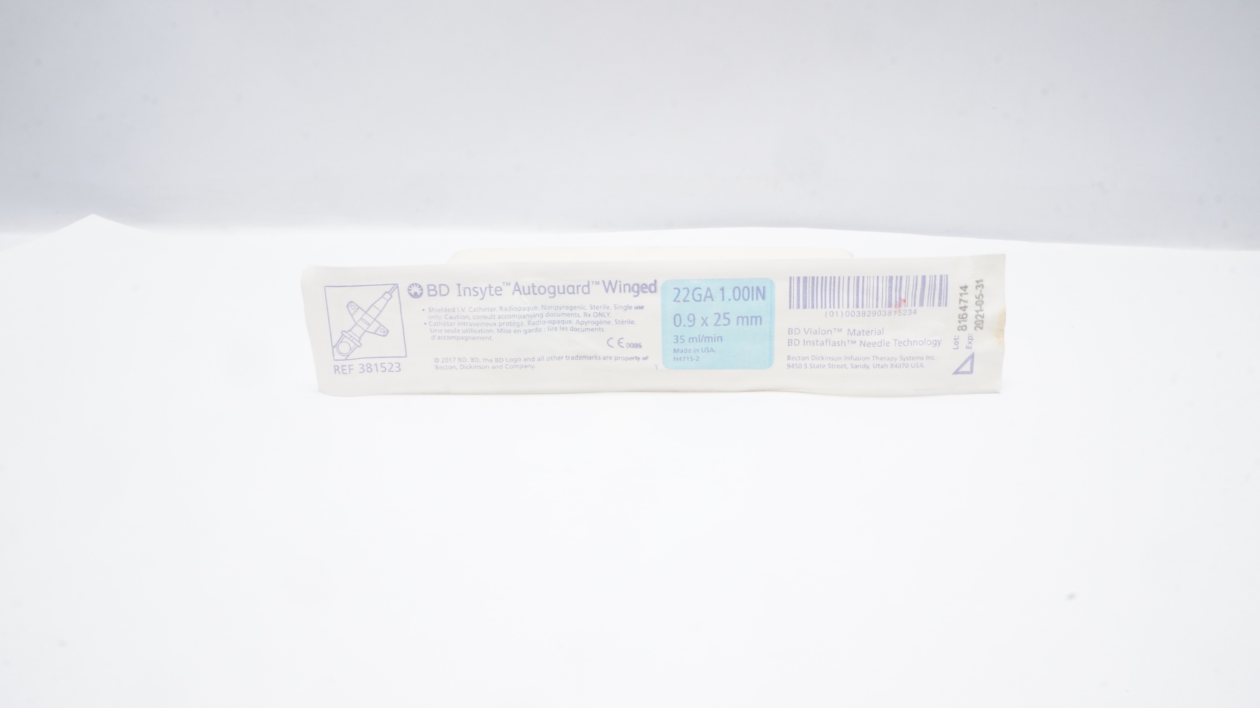 BD 381523 Insyte Autoguard Winged Shielded IV Cath. 22Ga x 1.00inch 35ml/min (x)