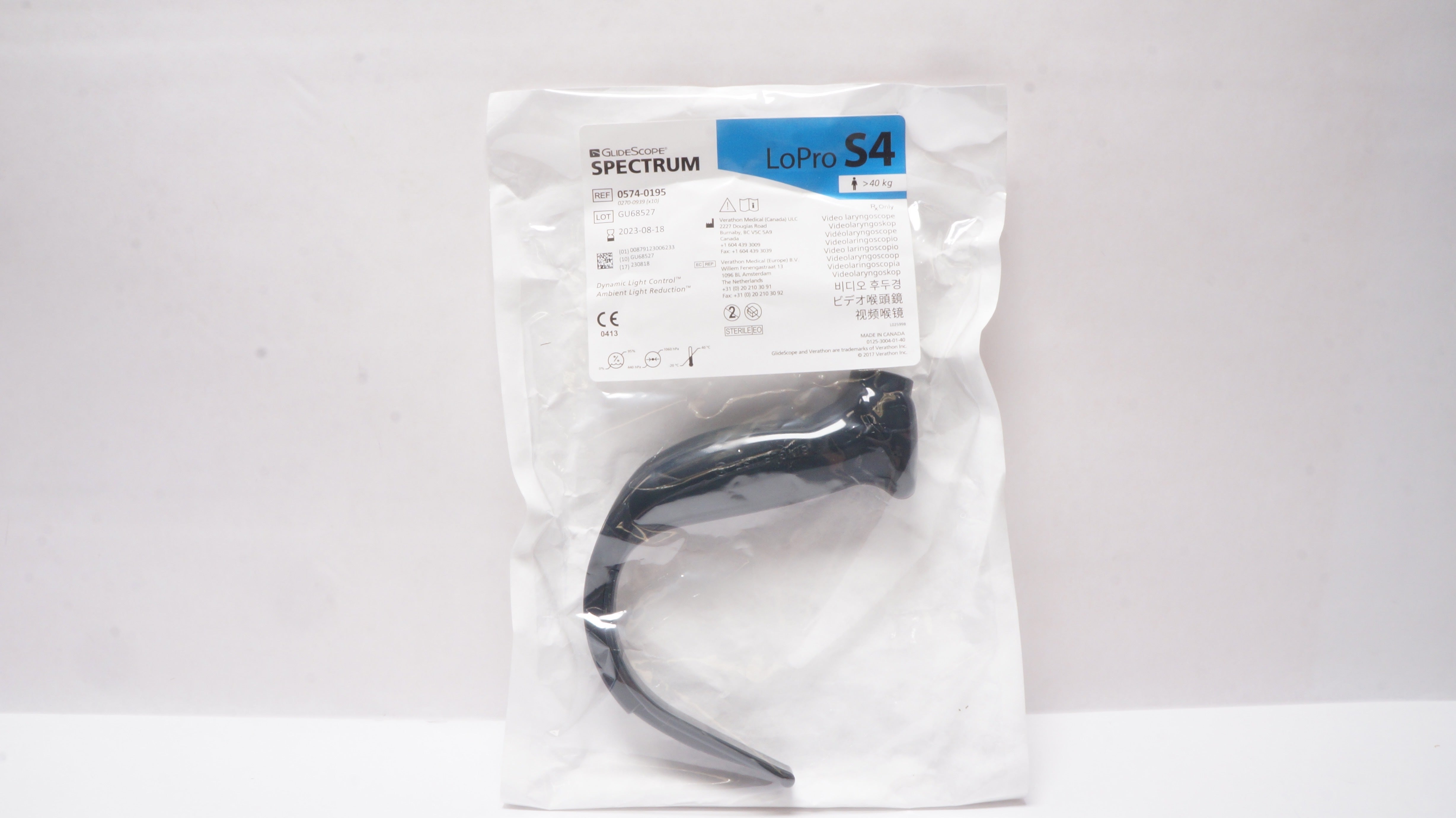 Verathon 0574-0195 GlideScope Spectrum LoPro S4 Video Laryngoscope >40kg (x)