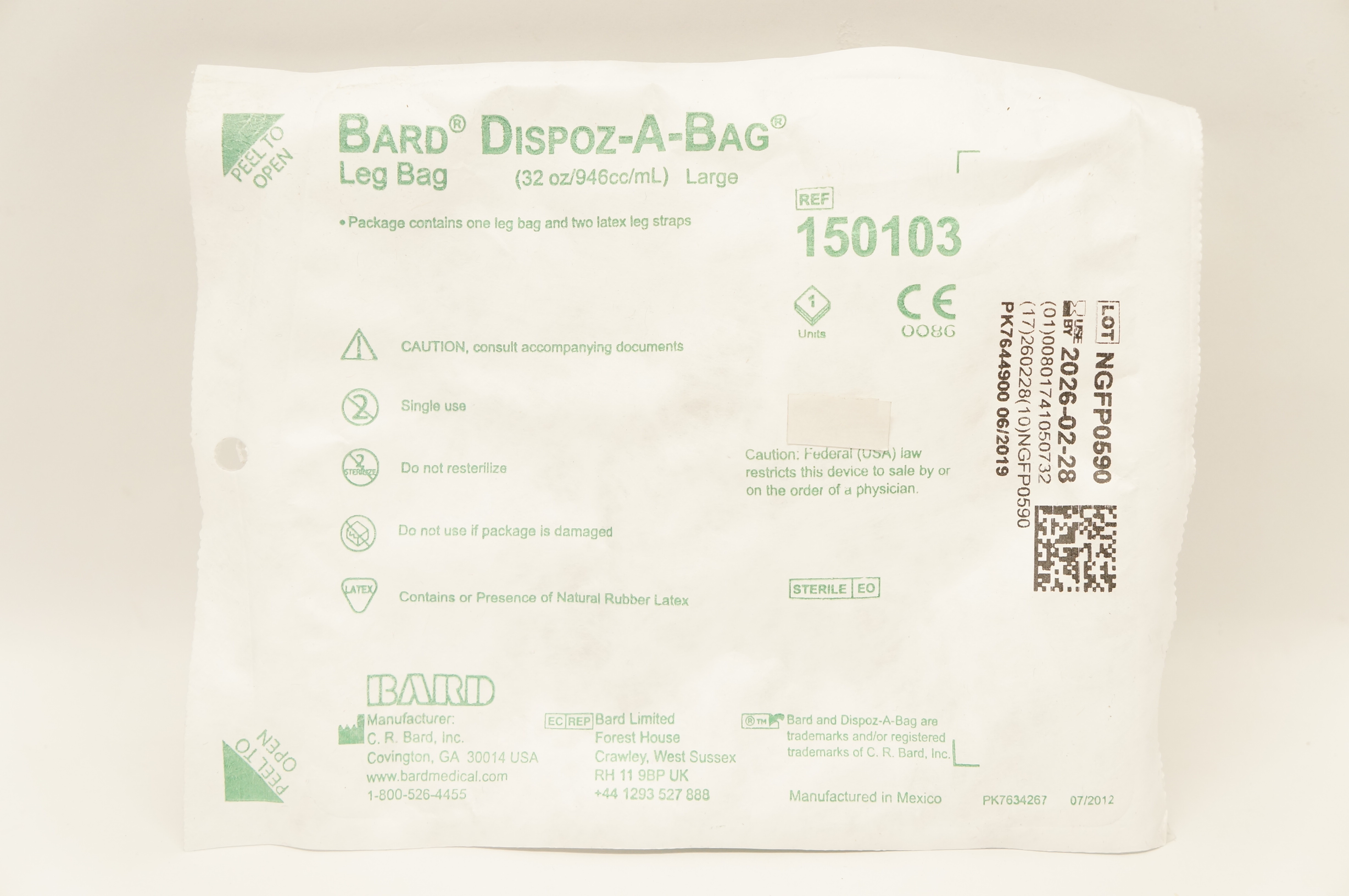 Bard 150103 Dispoz-A-Bag Leg Bag Large