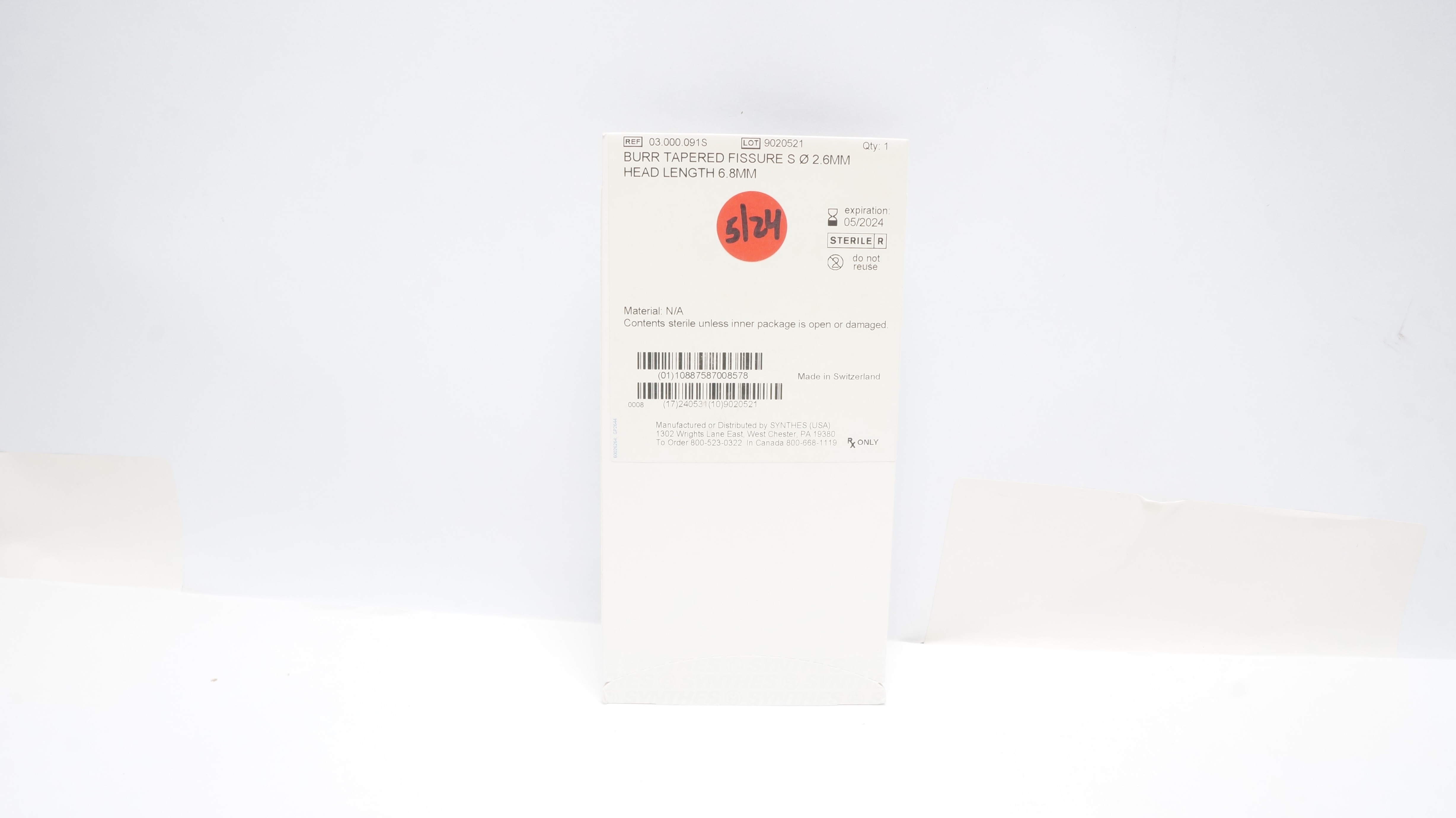 Synthes 03.000.091S Burr Tapered Fissure S 2.6mm x 6.8mm (x)