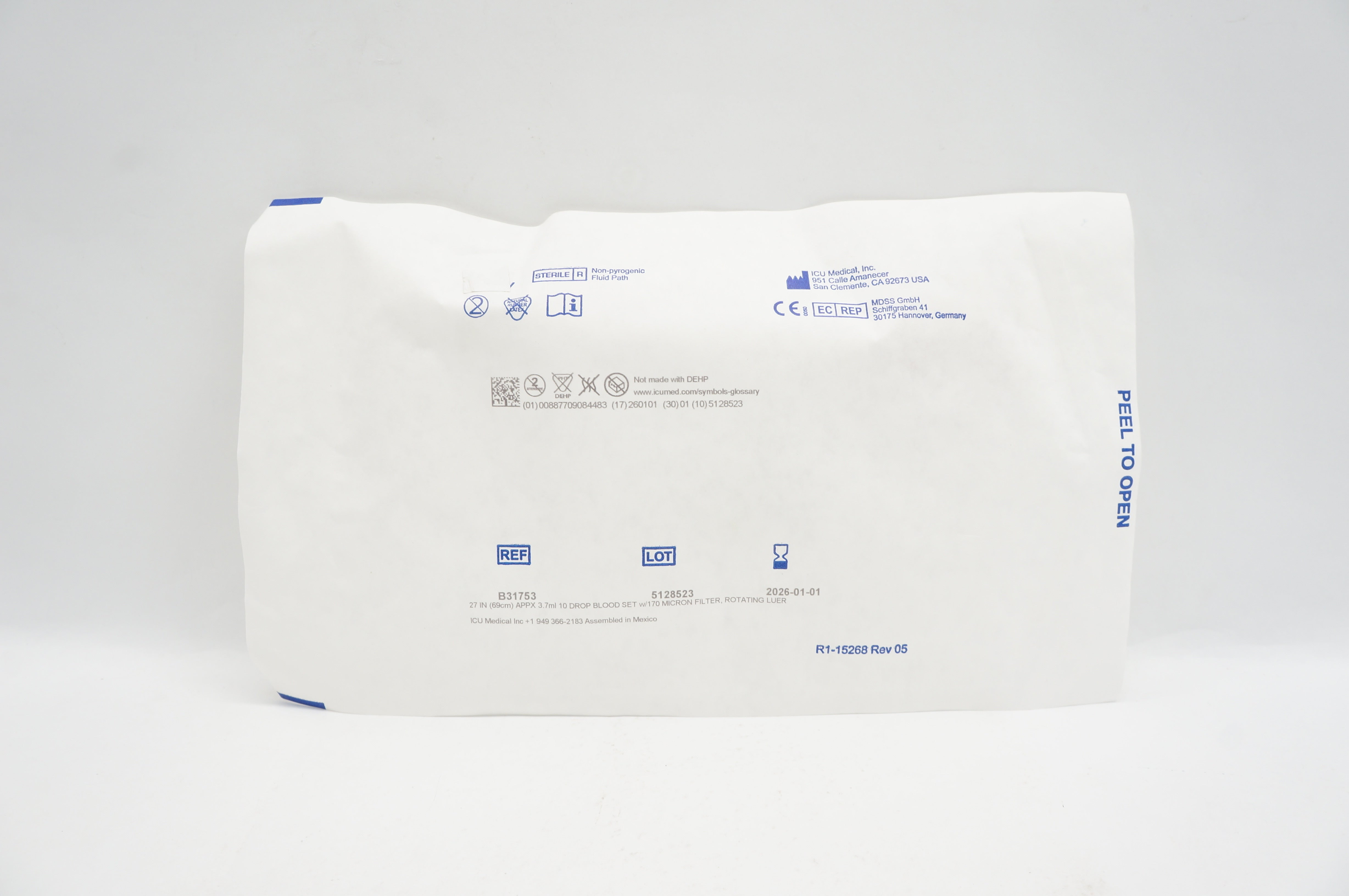 ICU Medical B31753 27in Appx 3.7ml, 10 Drop Blood Set w/170 Micron Filter