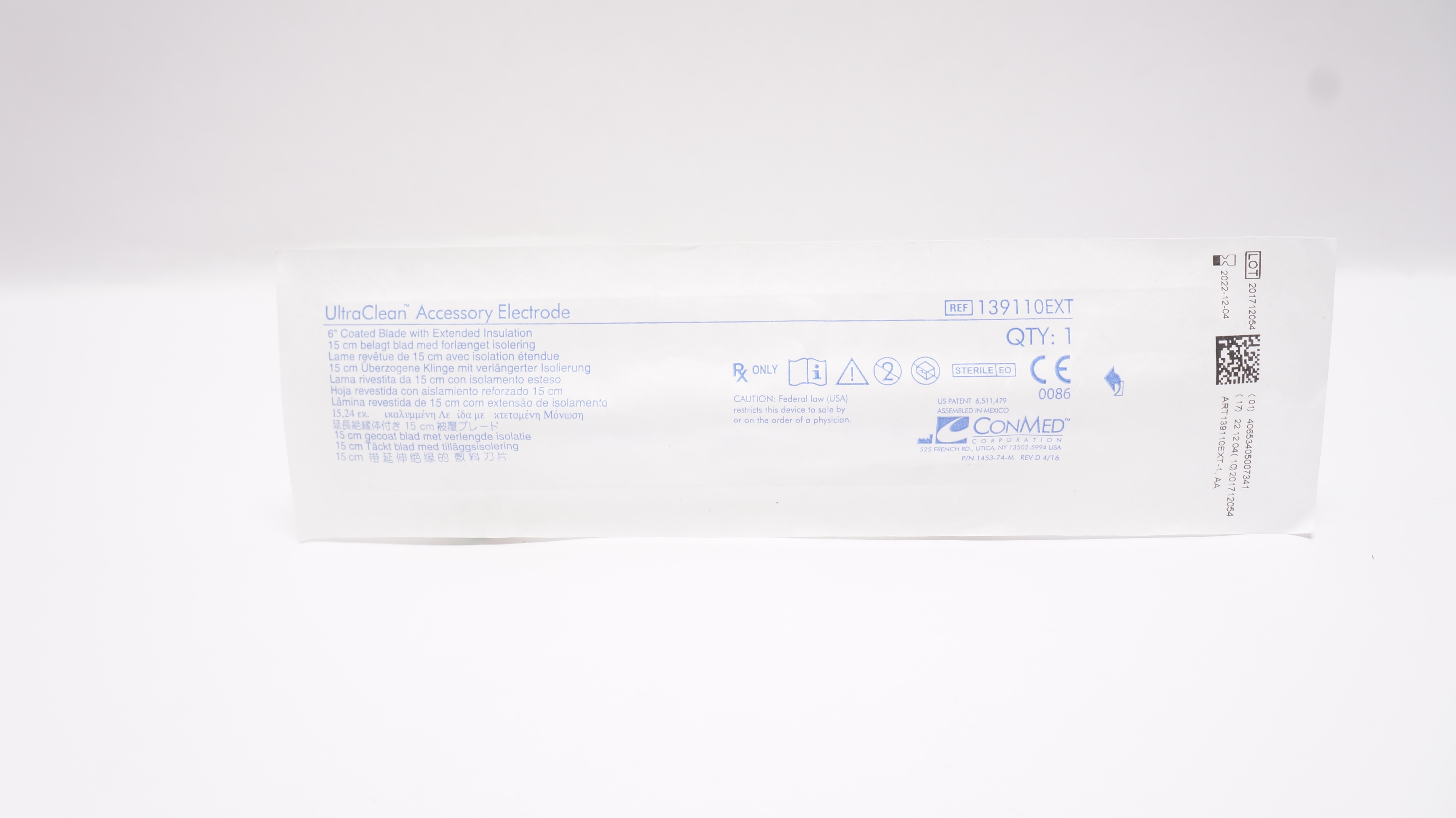 ConMed 139110EXT  UltraClean Accessory Electrode 6inch (x)