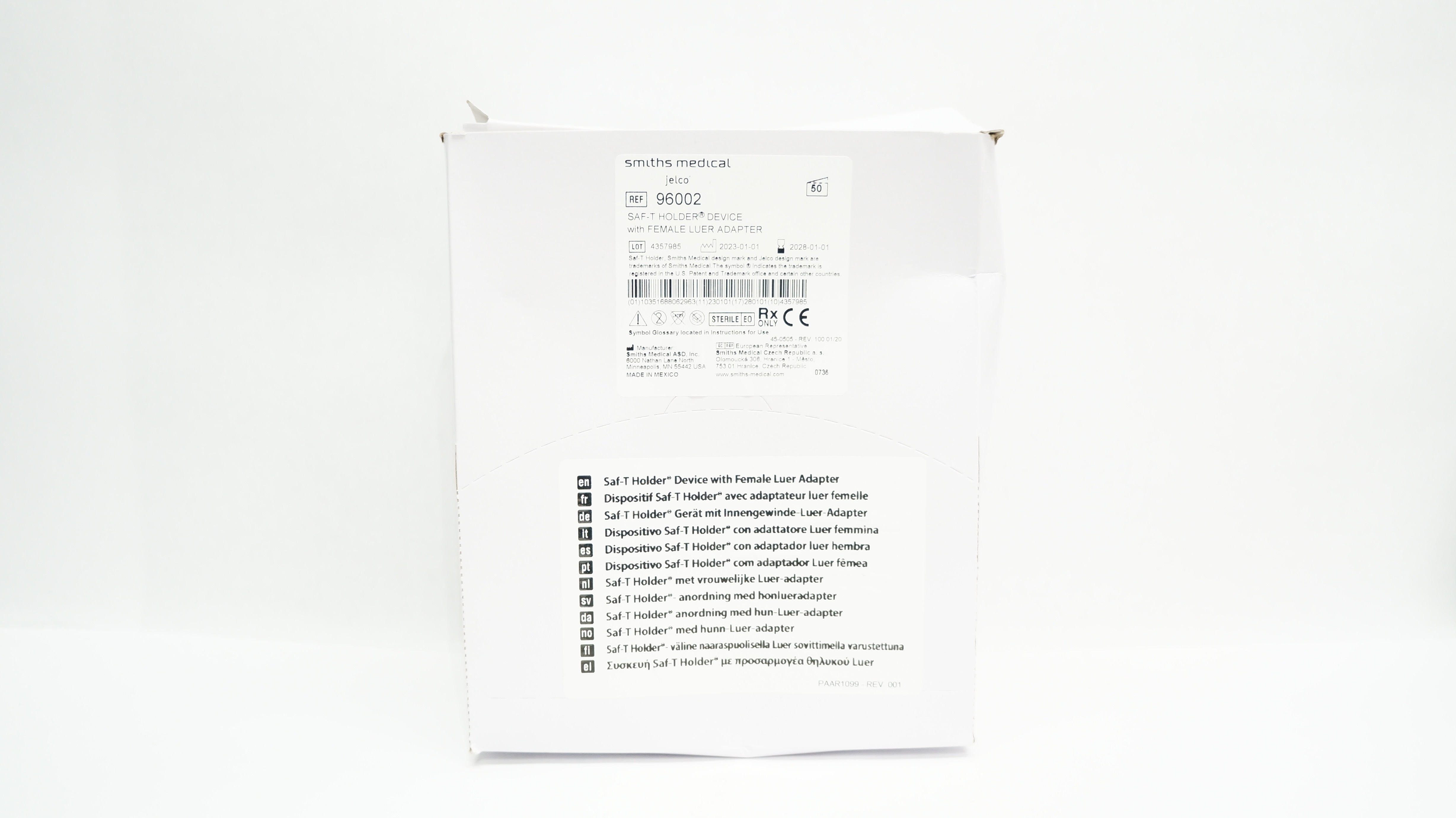 Smiths Medical 96002 Saf-T Holder Device with Female Luer Adapter - Box of 24