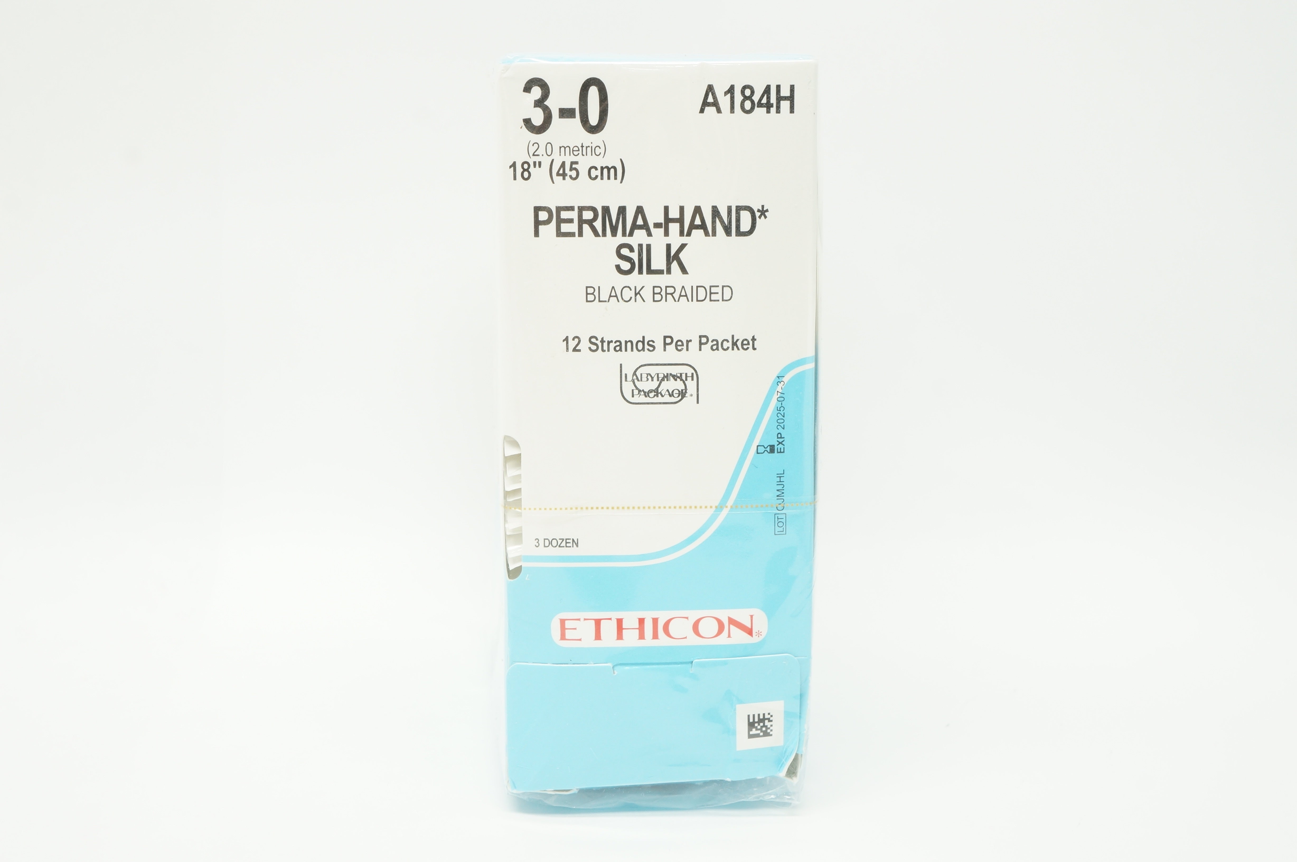 Ethicon A184H 3-0 PERMA-HAND SILK, 12 Strands Per Packet, 18inch - Box of 36