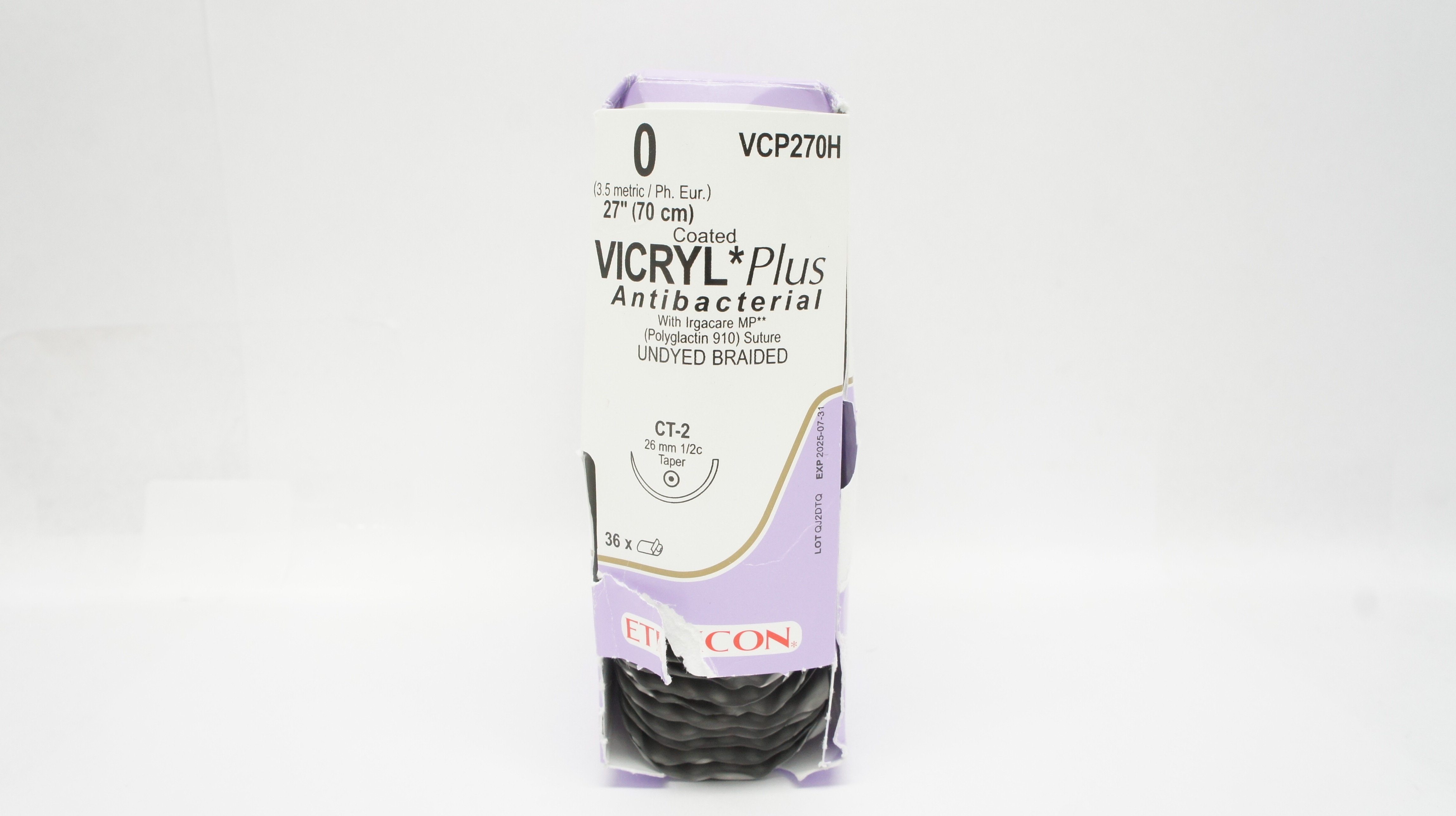 Ethicon VCP270H 0 VICRYL Plus CT-2 26mm 1/2c Taper 27inch - Box of 36