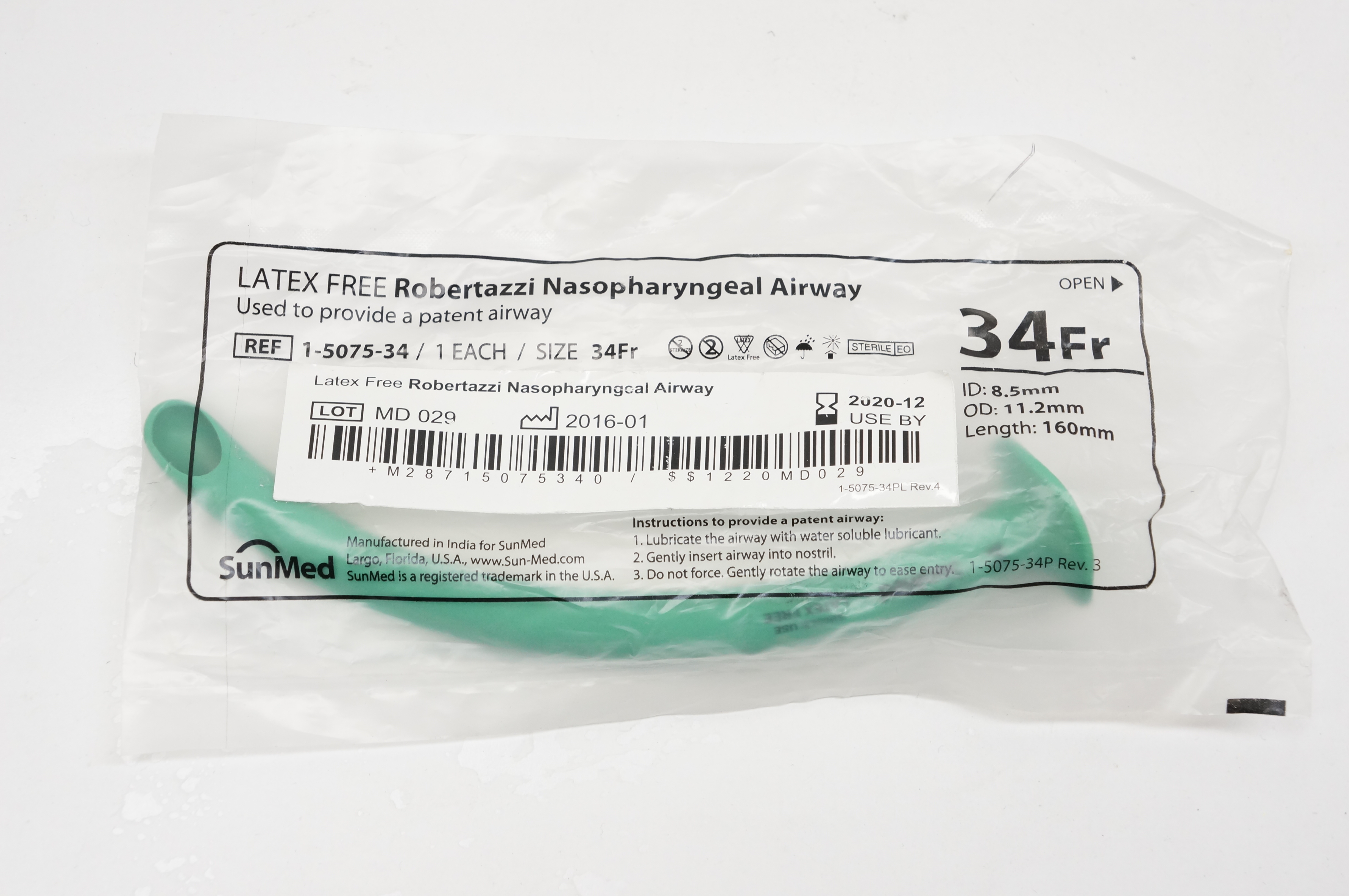 SunMed 1-5073-34 Robertazzi Nasopharyngeal Airway 34Fr.
