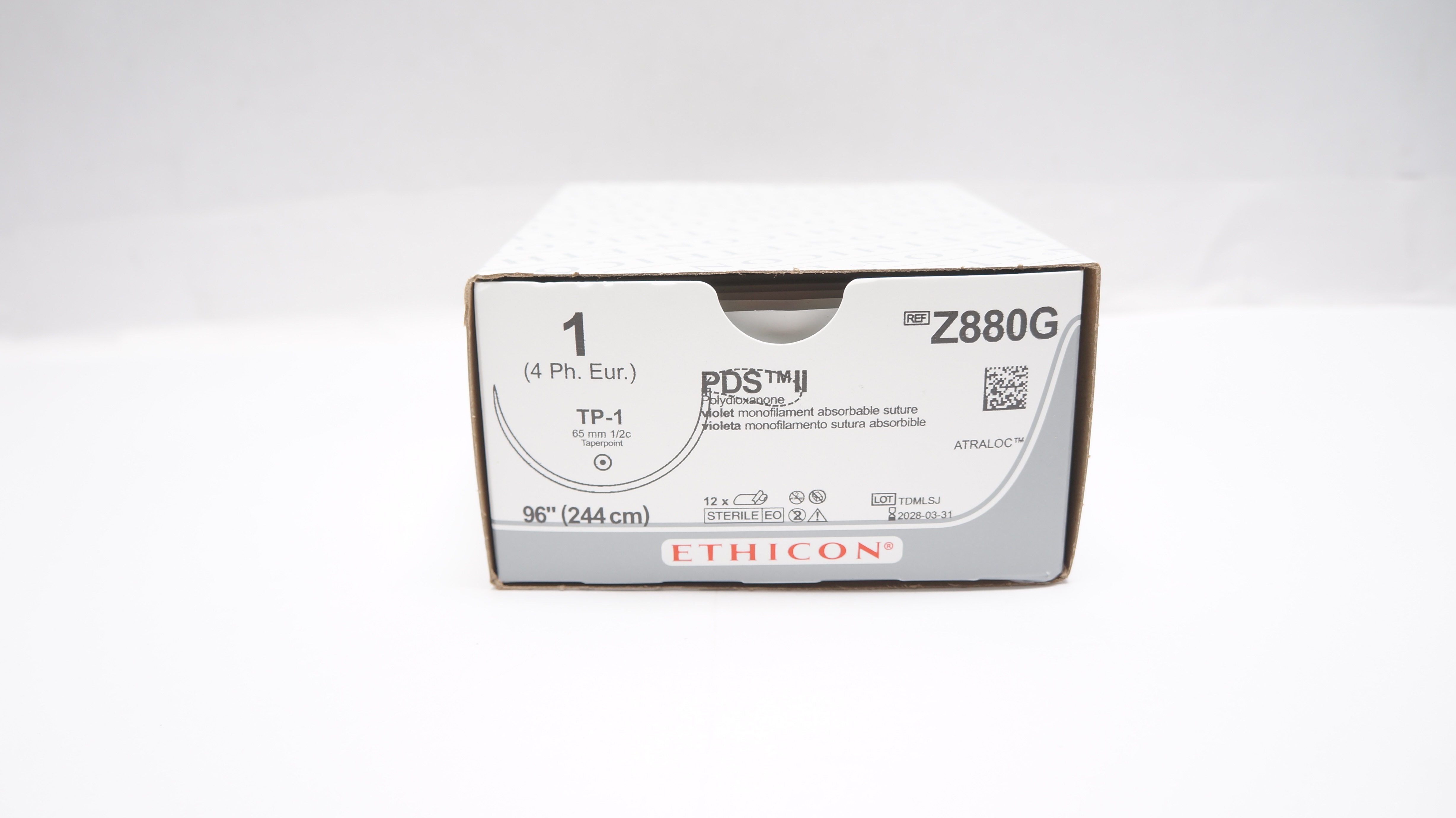 Ethicon Z880G 1 PDS II Stre TP-1 65mm 1/2c Taperpoint, 96inch - Box of 12