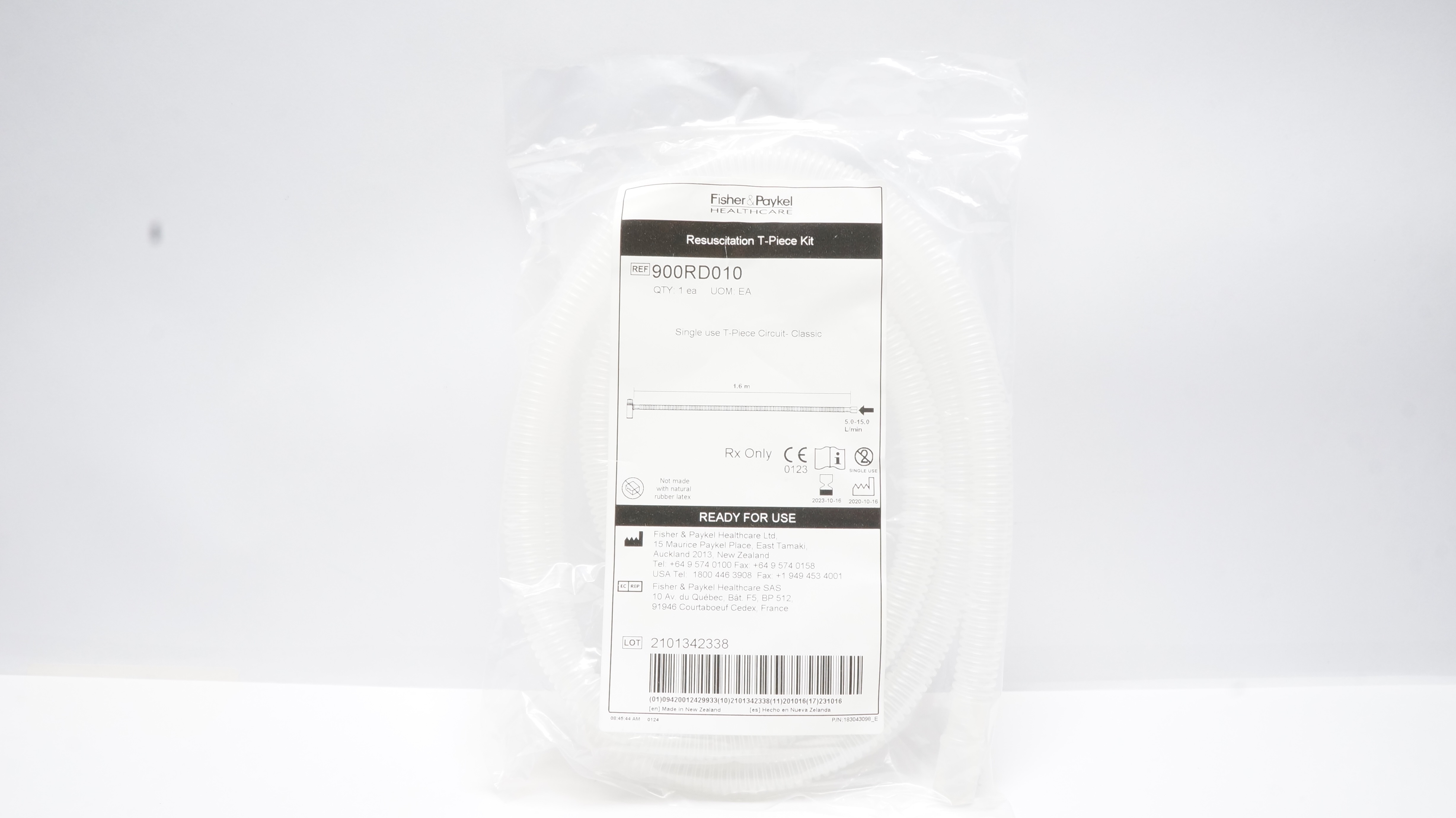 Fisher&Paykel 900RD010 Resuscitation T-Piece Kit 1.6m 5.0-15.0L/min (x)