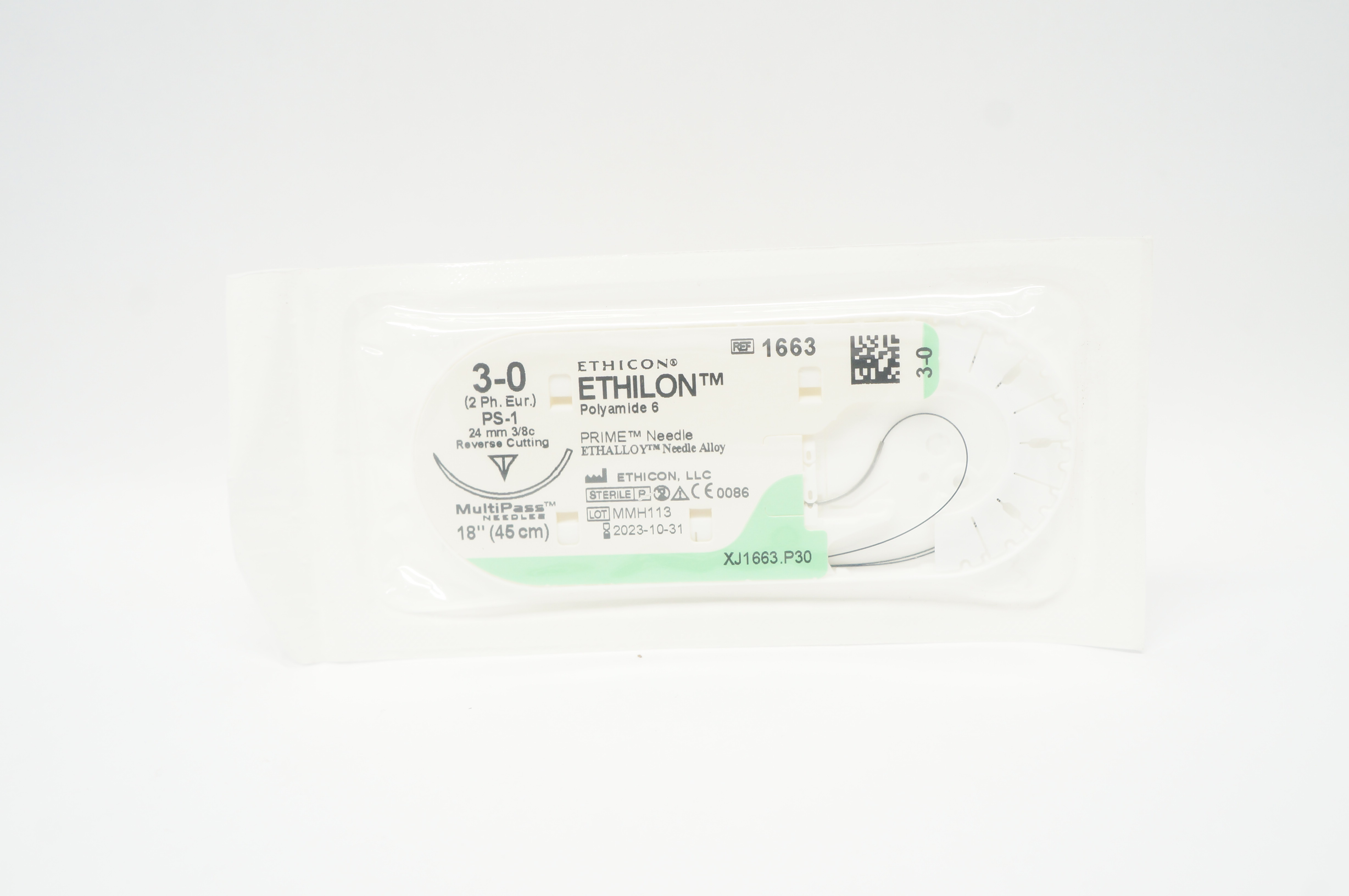 Ethicon 1663 3-0 ETHILON Polyamide 6 Stre PS-1 24mm 3/8c Reverse Cutting, 18inch
