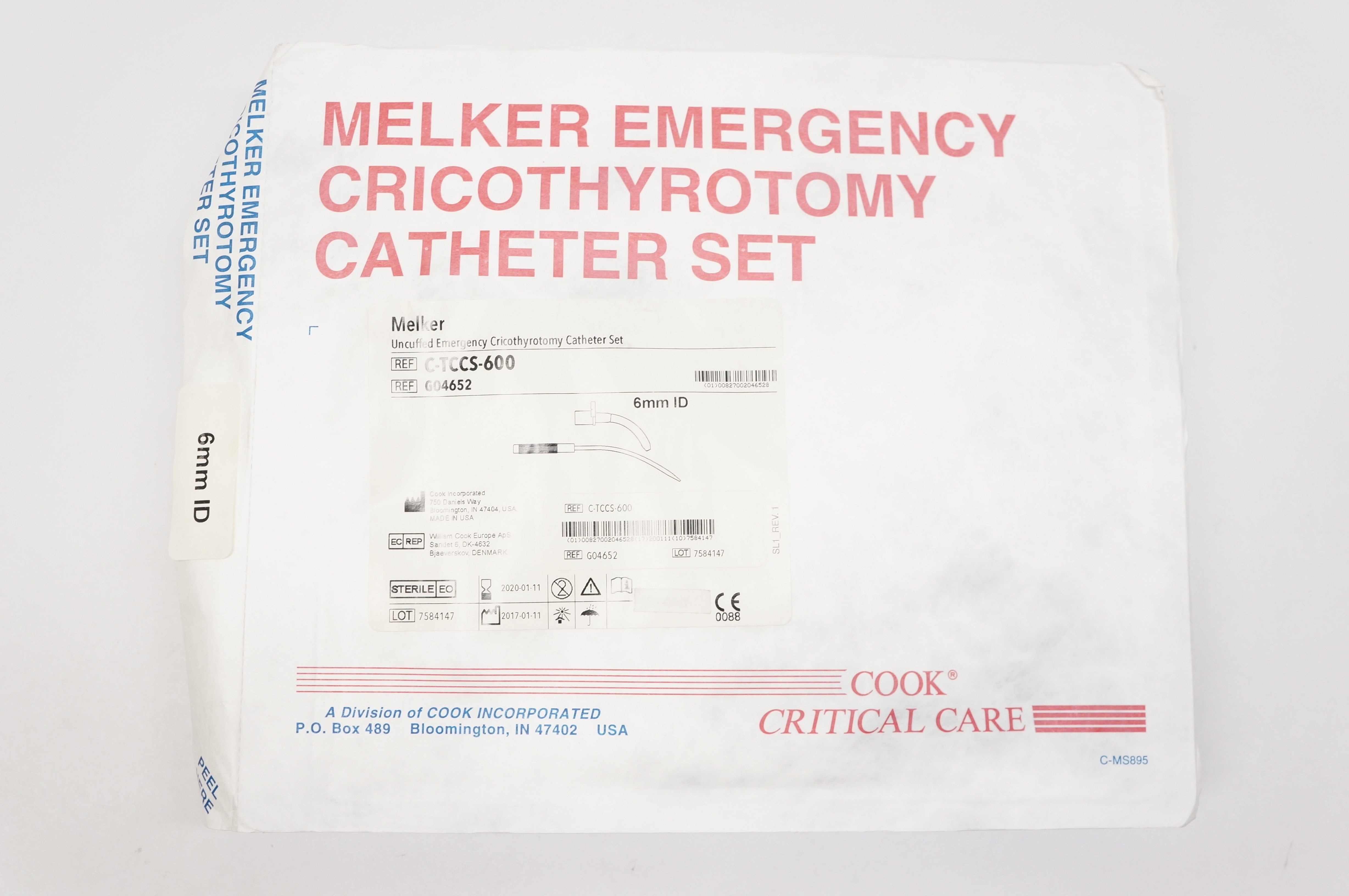 Cook Medical G04652 Melker Uncuffed Emergency Cricothyrotomy Cath. Set 6mm (x)