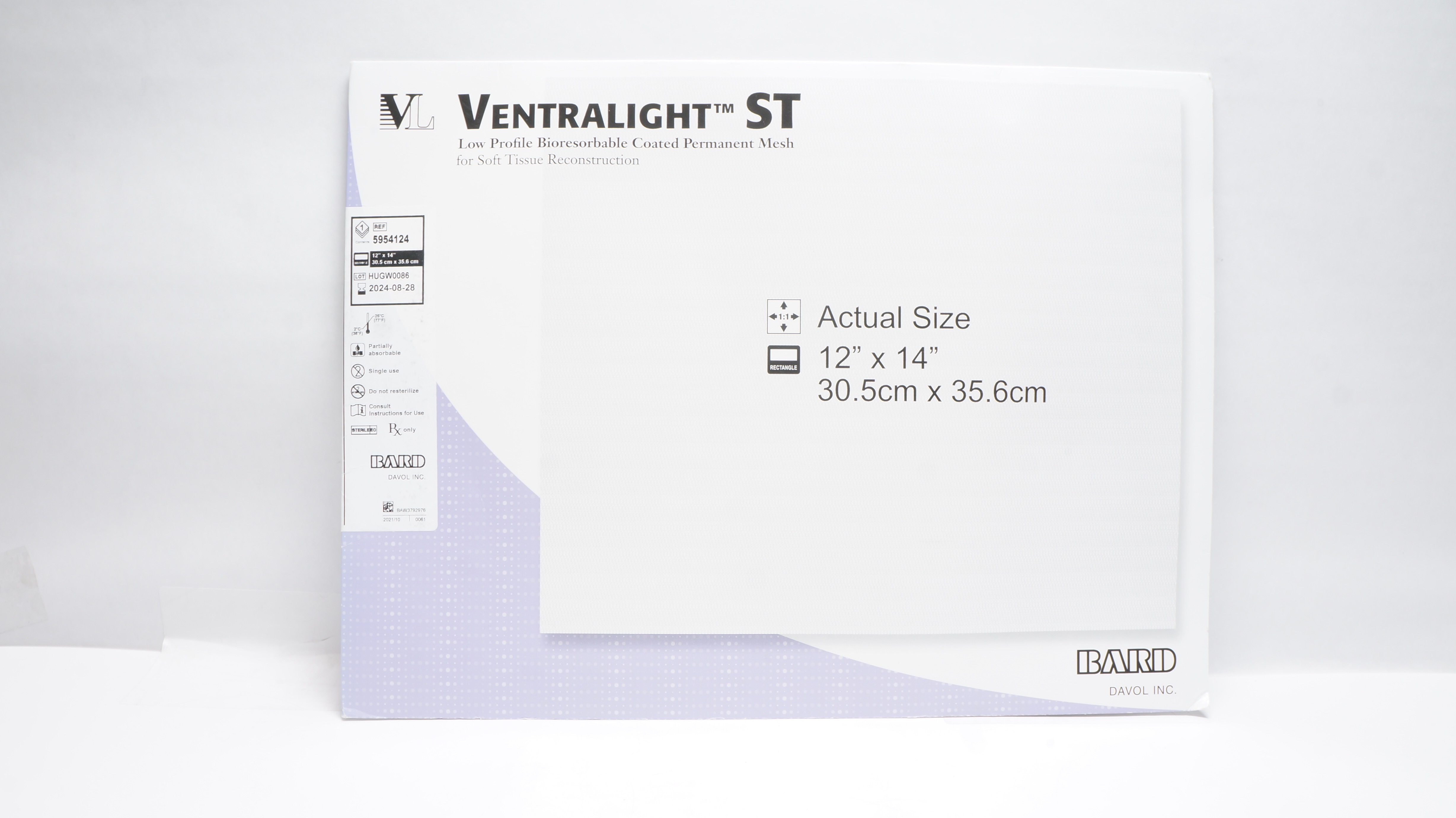 Bard 5954124 Ventralight ST Low Profile Bioresorbable Coated Mesh 12 x 14inch