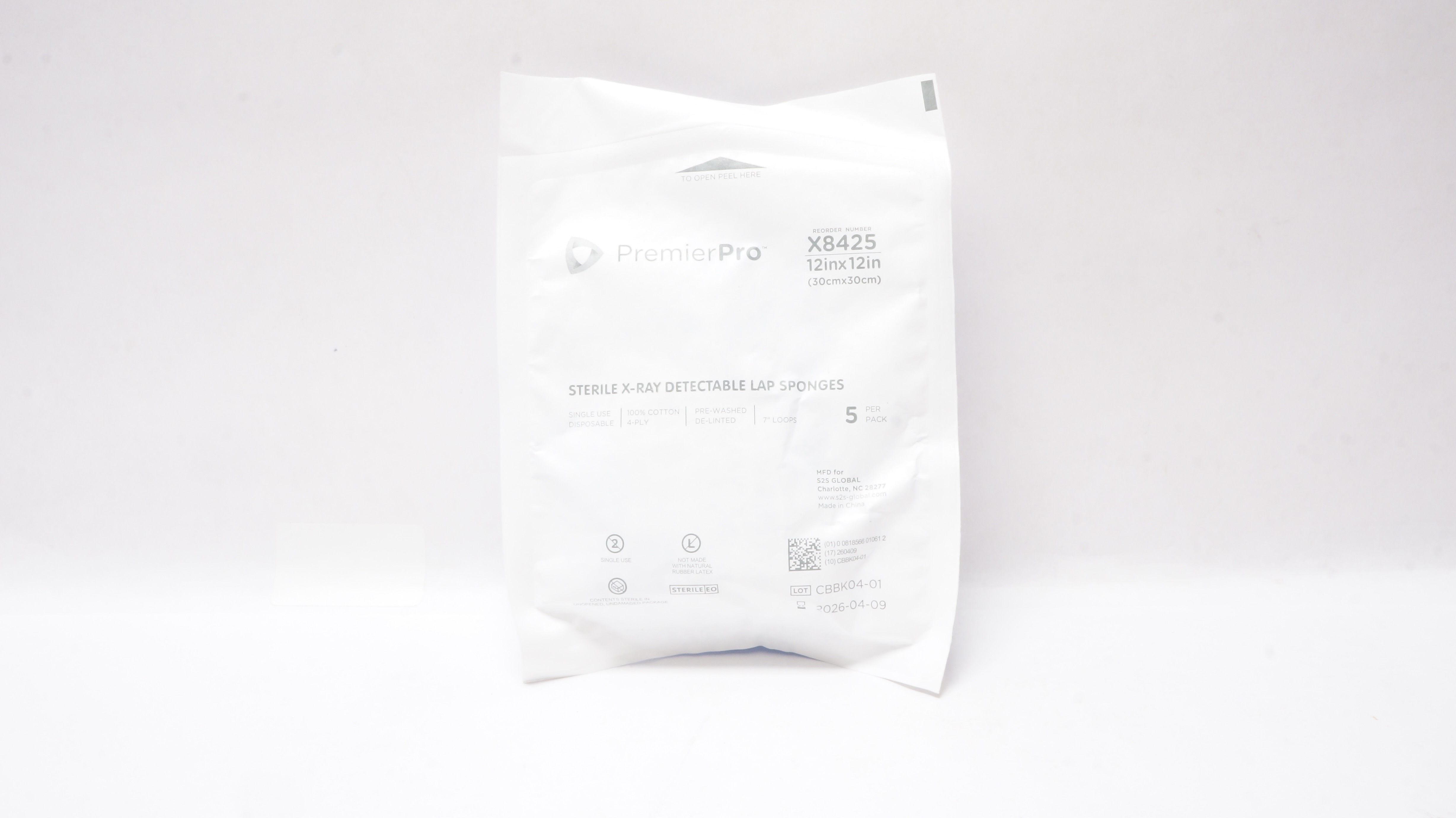 S2S Global X8425 PremierPro Sterile X-Ray Detectable Lap Sponges - Pack of 5