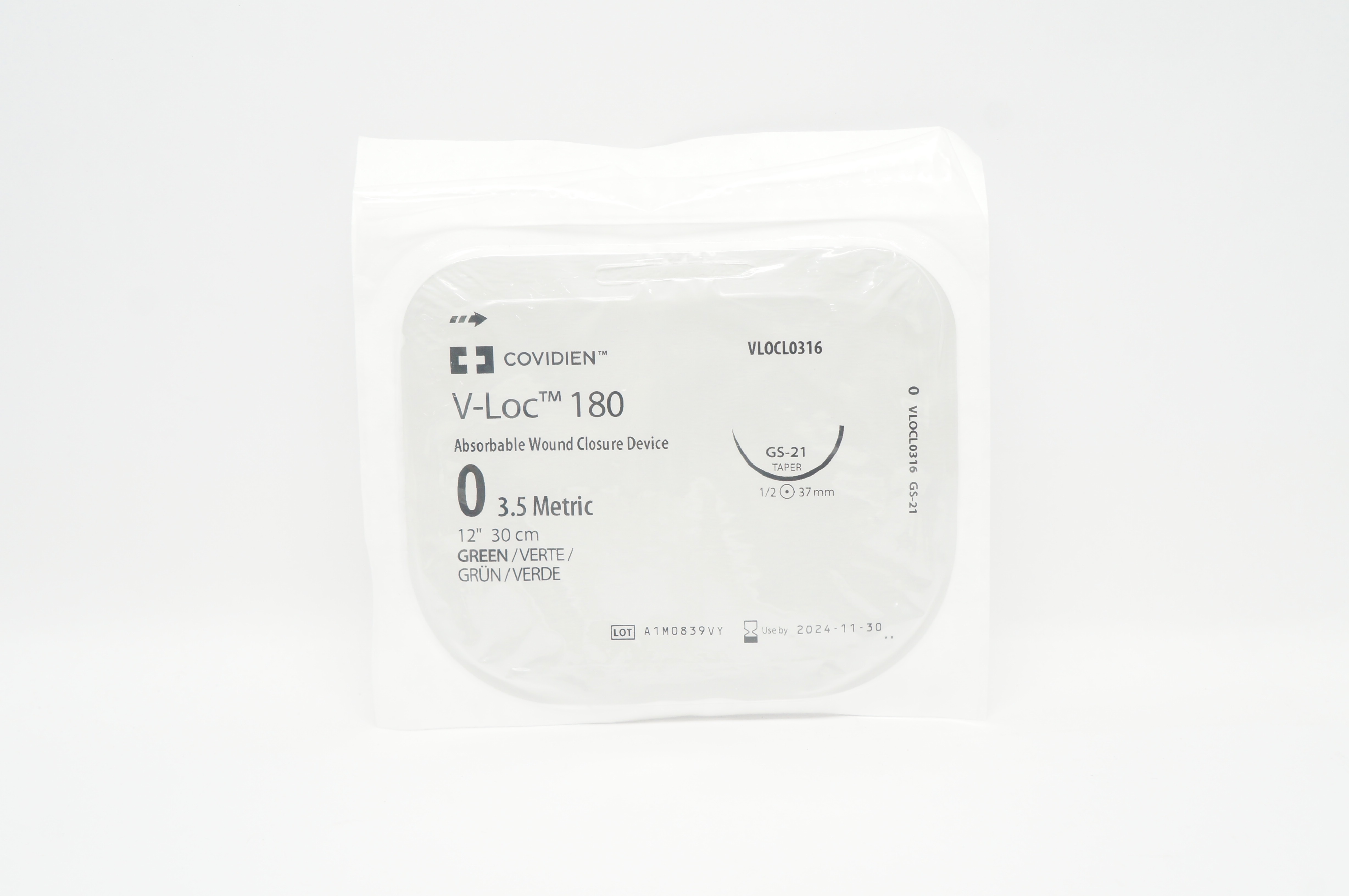 Covidien VLOCL0316 0 V-Loc 180 Wound Closure GS-21 Taper 1/2 37mm 12inch