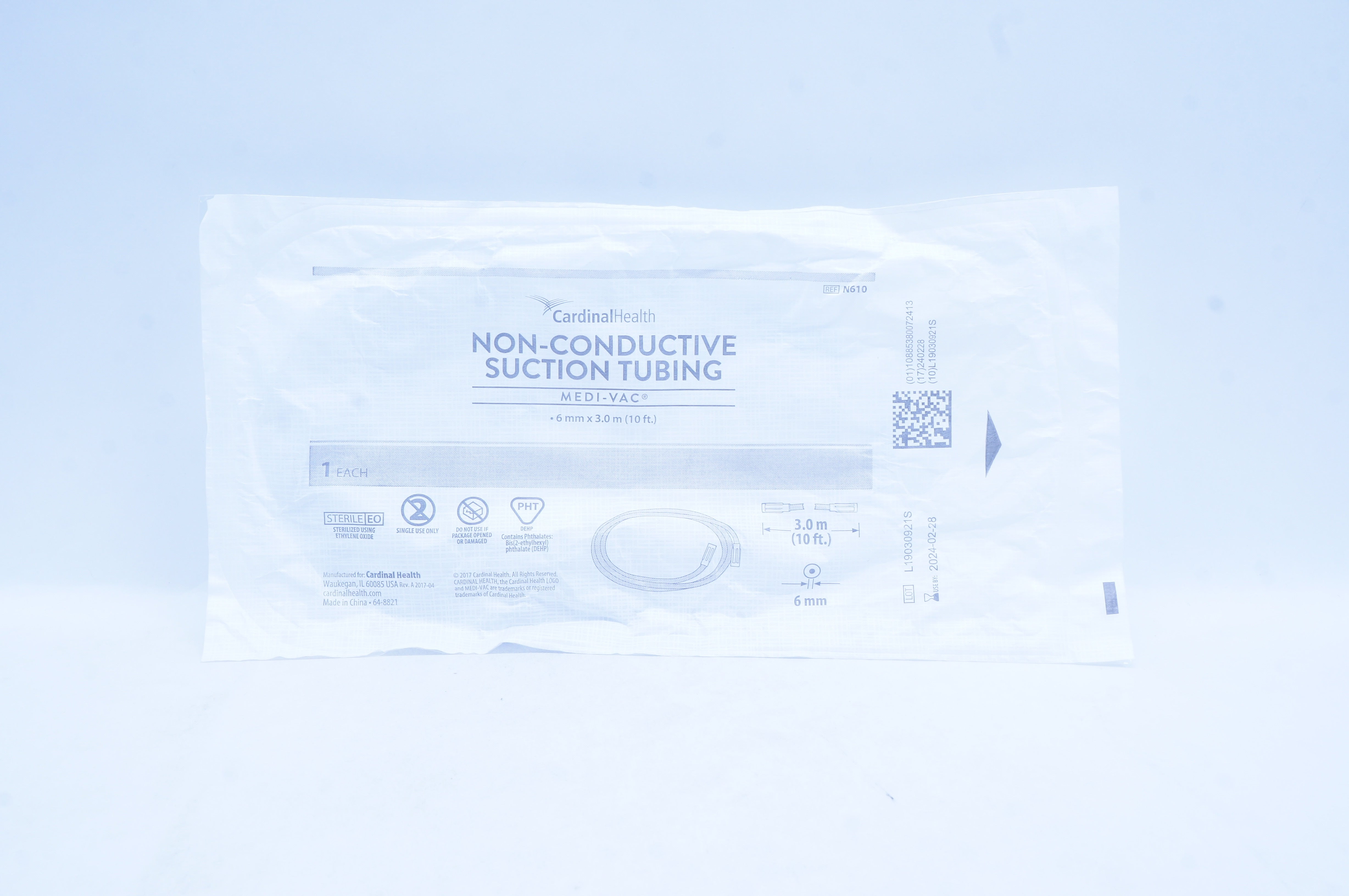 Cardinal Health N610 Medi-Vac Non-Conductive Suction Tubing 10 ft. x 6mm