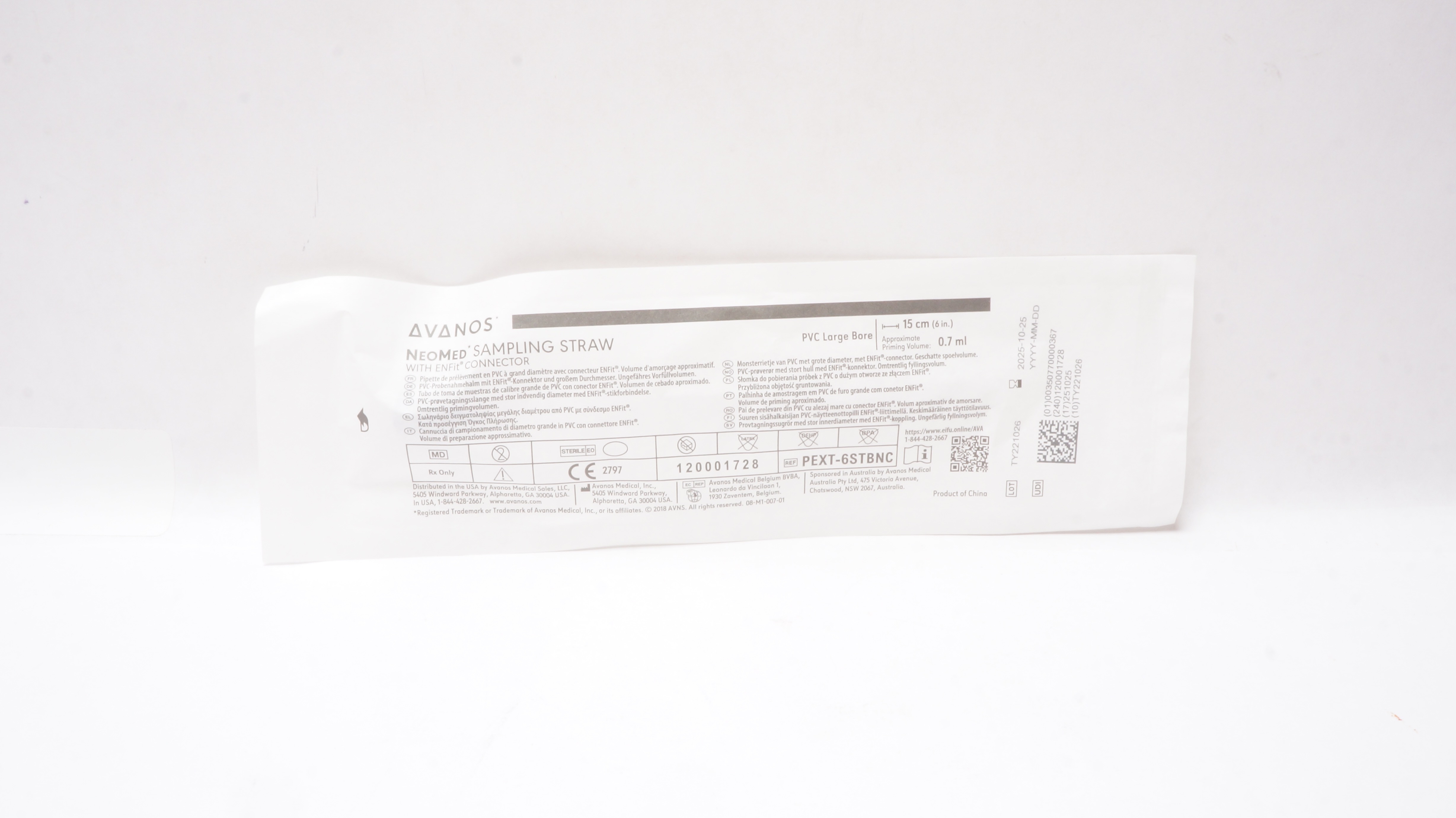 Avanos PEXT-6STBNC NeoMed Sampling Straw PVC Large Bore 0.7mL x 6inch