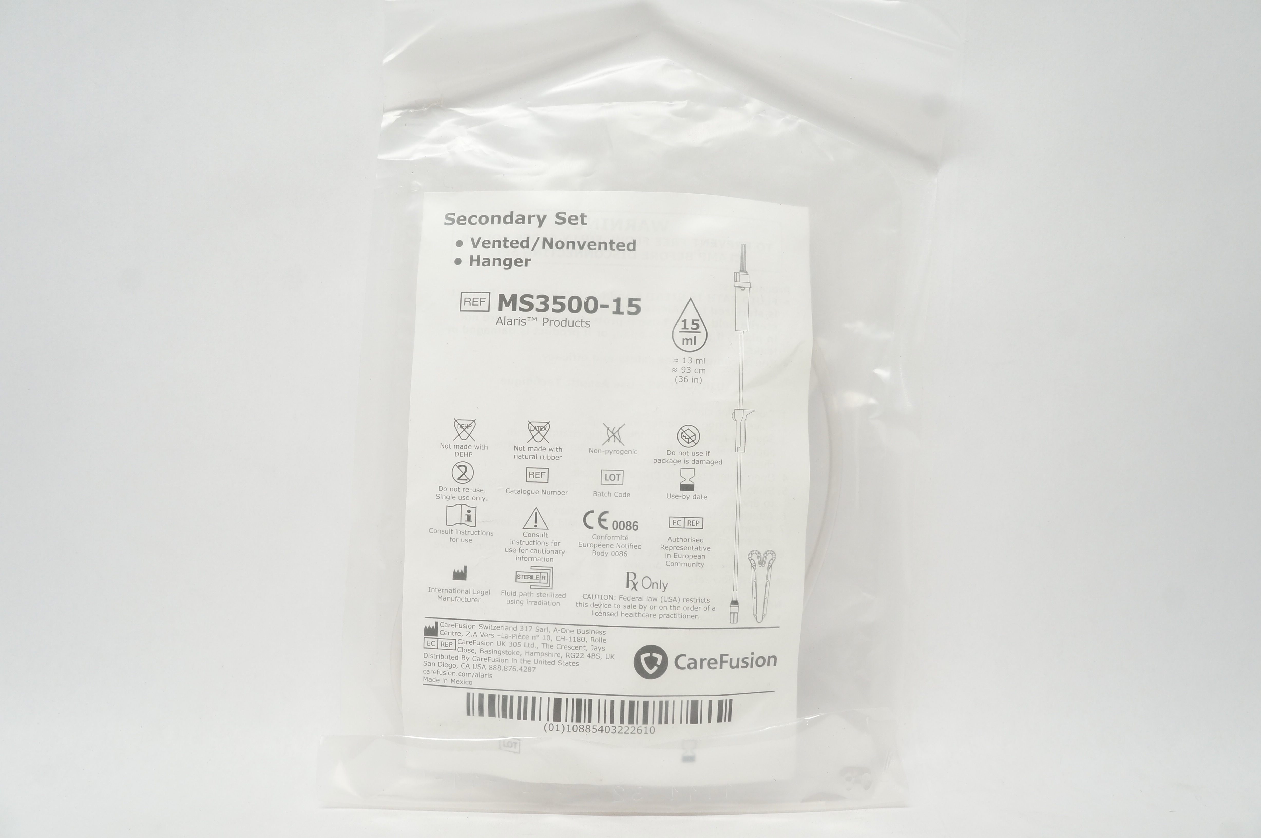 CareFusion MS3500-15 Secondary Set Vented/Nonvented Hanger 15ml (x)