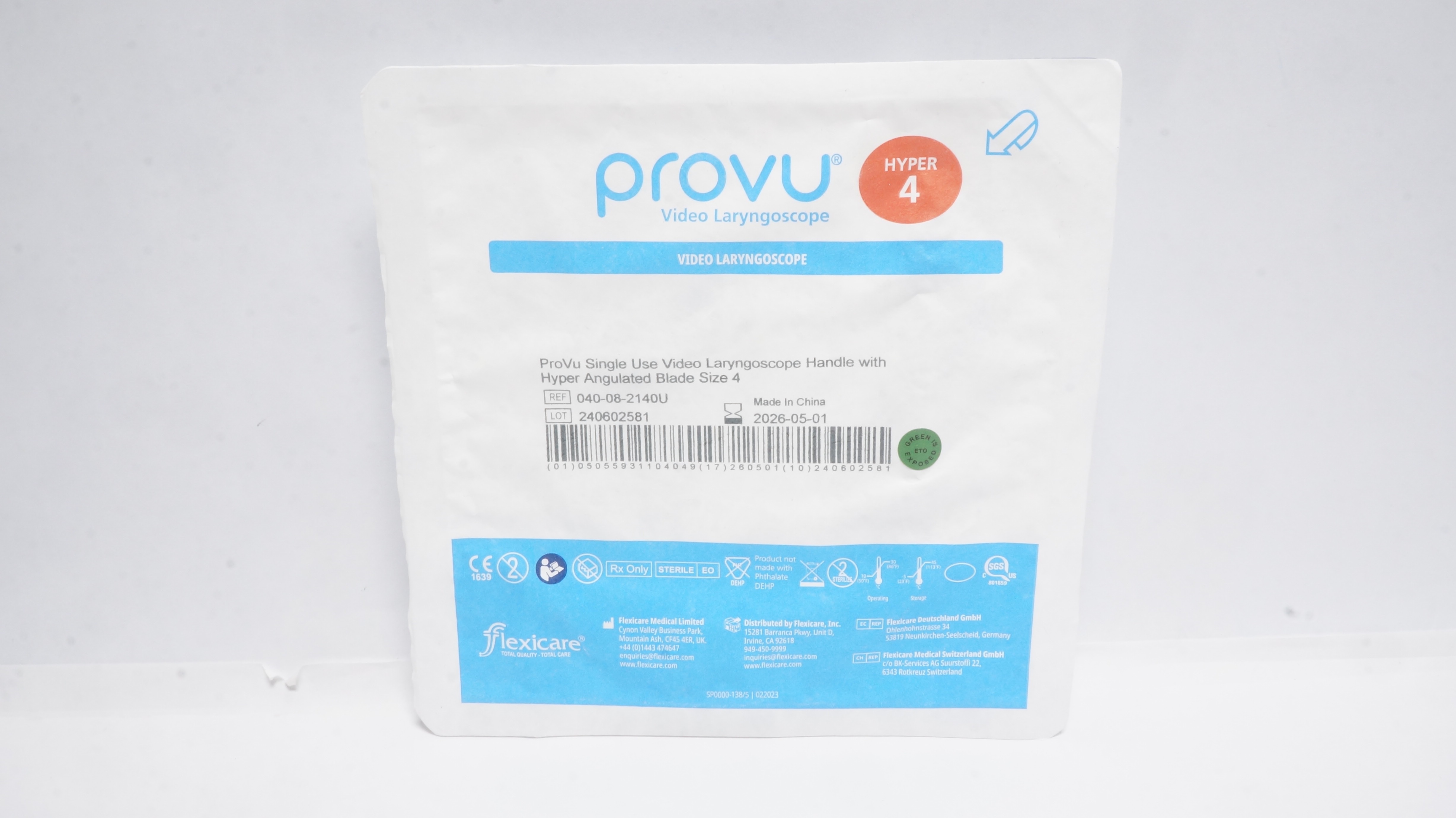 Flexicare 040-08-2140U ProVu Video Laryngoscope Handle W/Blade Size 4 (x)
