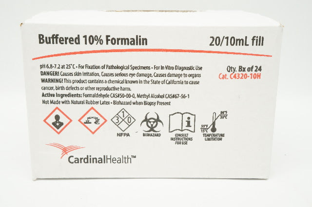 Cardinal Health C4320-10H Buffered 10% Formalin 20/10ml Fill - Box of 24