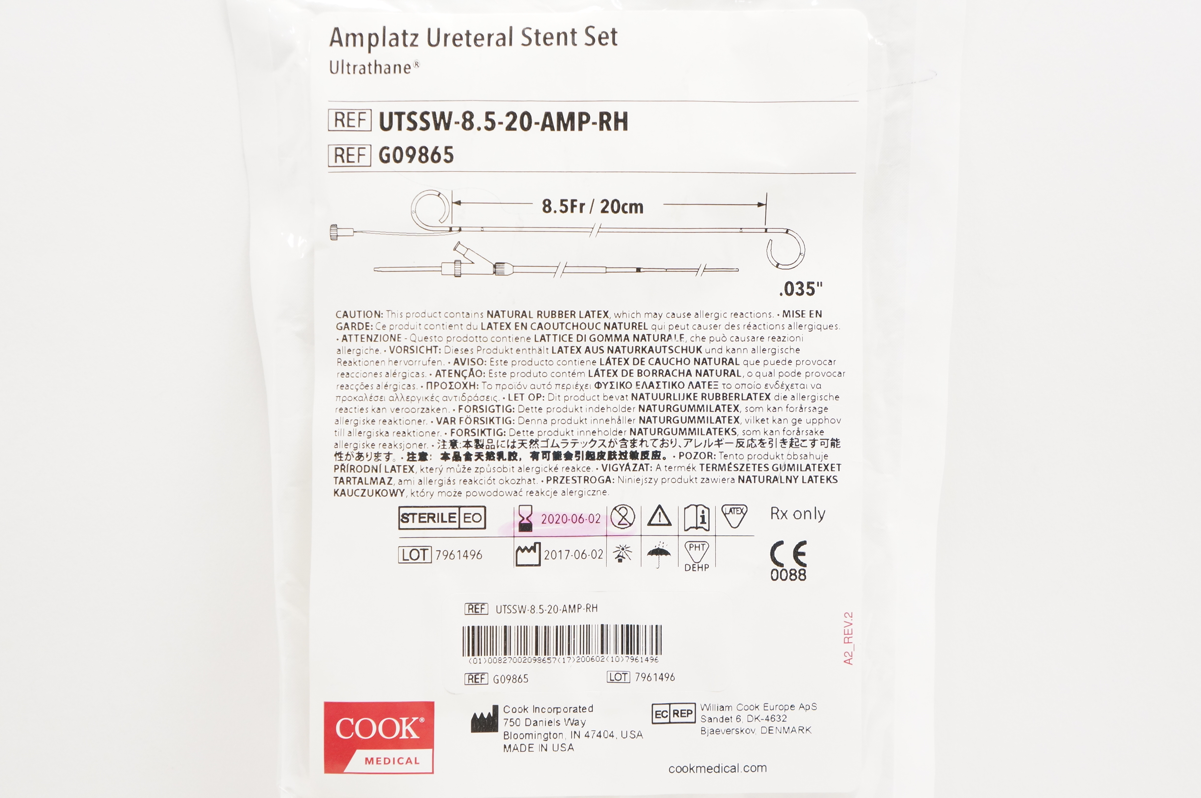 Cook Medical G09865 Amplatz Ureteral Stnt Set 8.5Fr x .035inch x 20cm (x)