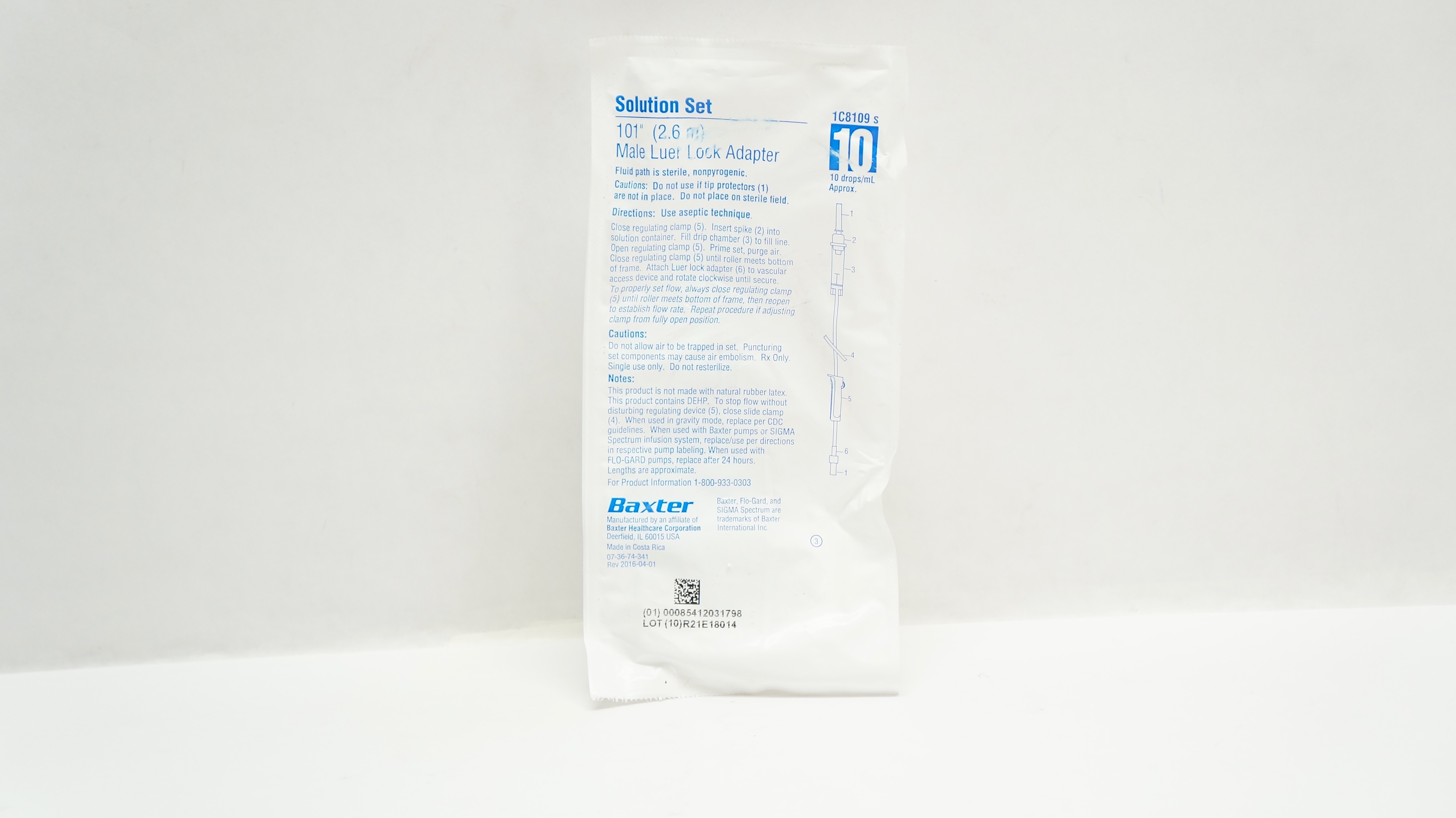 Baxter 1C8109s Solution Set 101inch Male Luer Lock Adapter 10 drops/mL Approx.