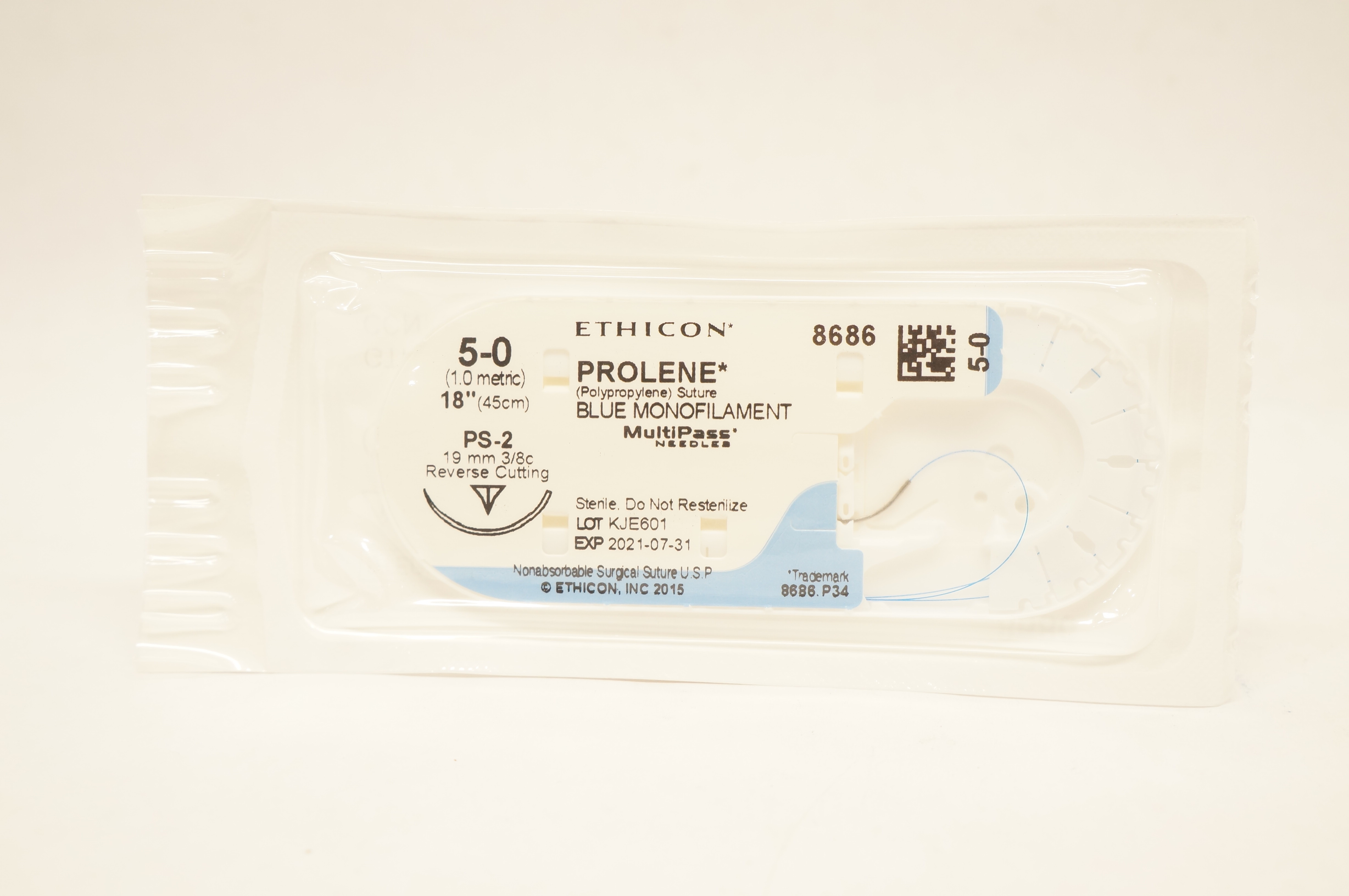 Ethicon 8686 5-0 PROLENE Stre PS-2 19mm 3/8c Reverse Cutting, 18inch (x)