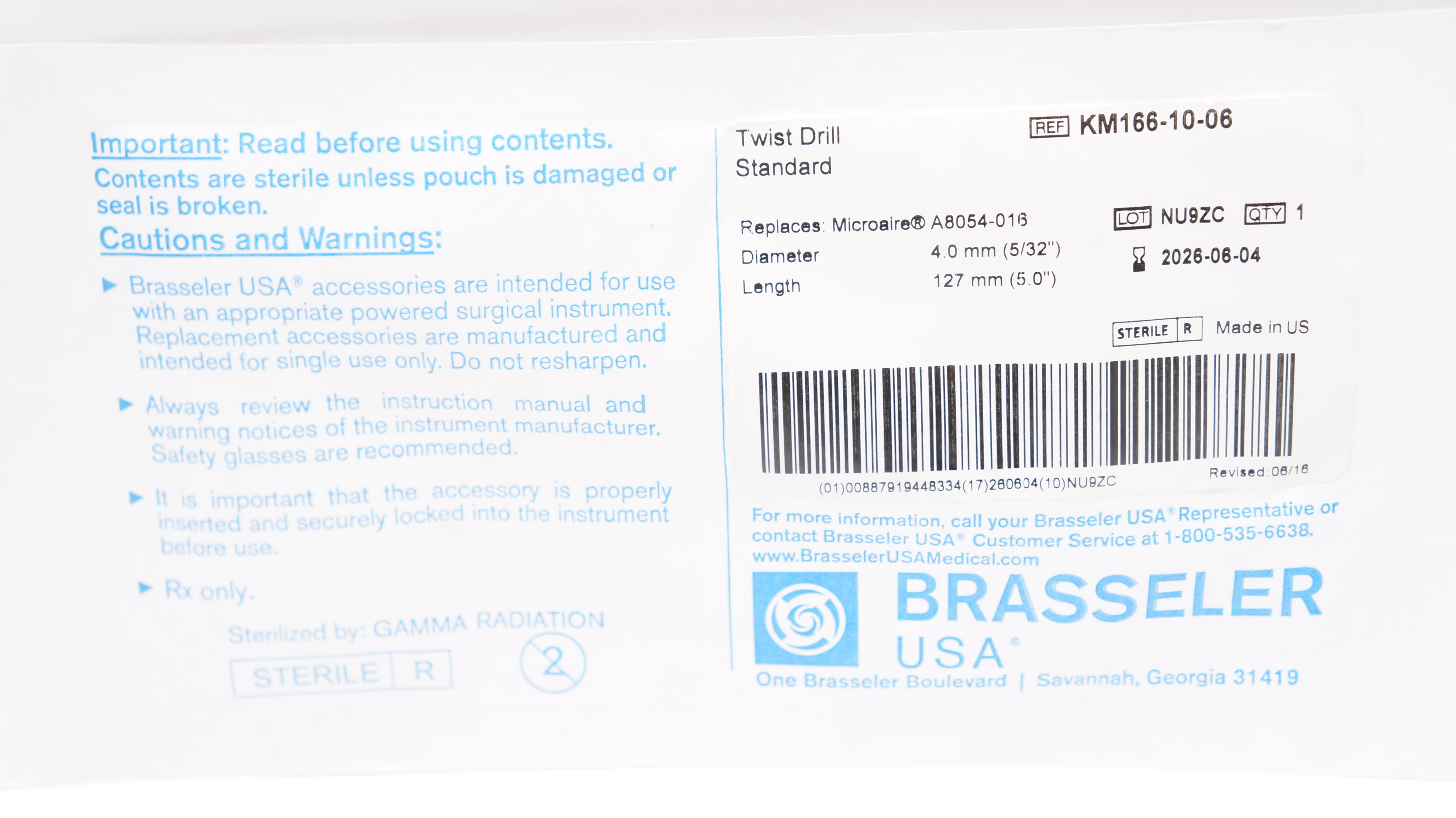 Brasseler KM166-10-06 Twist Drill Standard 5/32inch x 5.0inch