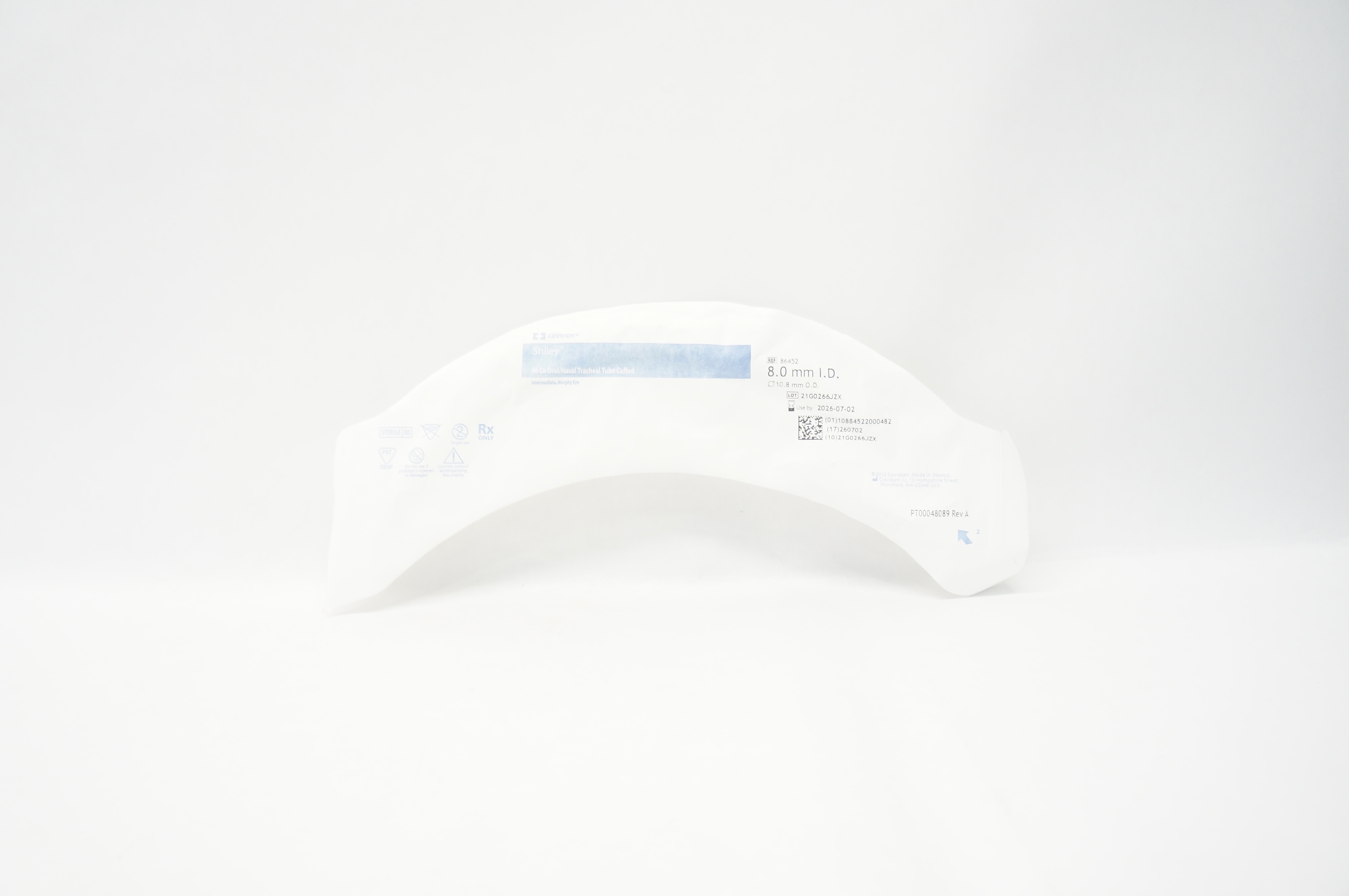 Covidien 86452 Shiley Hi-Lo Oral/Nasal Tracheal Tube Cuffed 8.0 x 10.8mm (x)