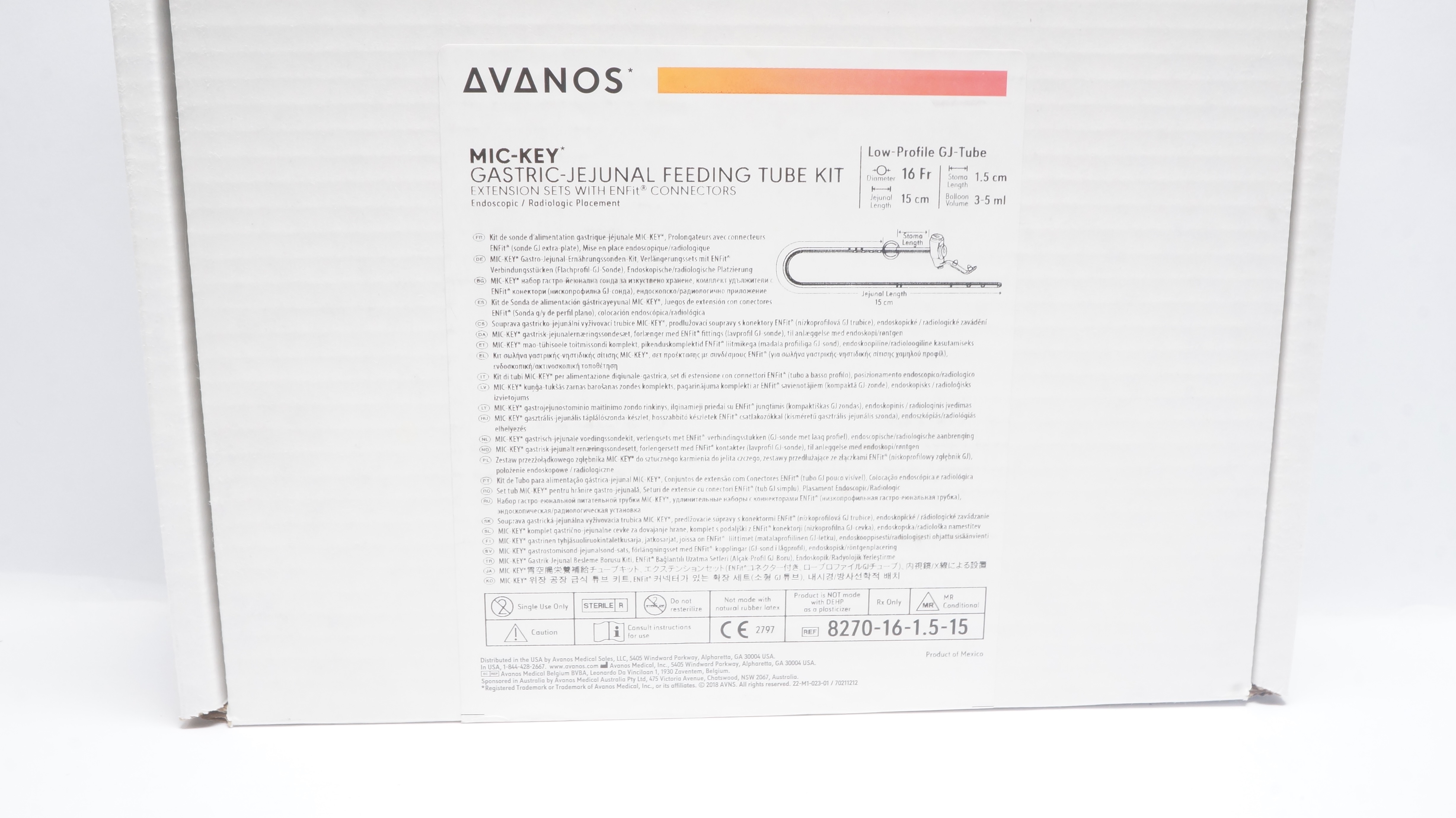 Avanos 8270-16-1.5-15 Mic-Key Gastric-Jejunal Feeding Tube Kit 16Fr x 1.5 x 15cm