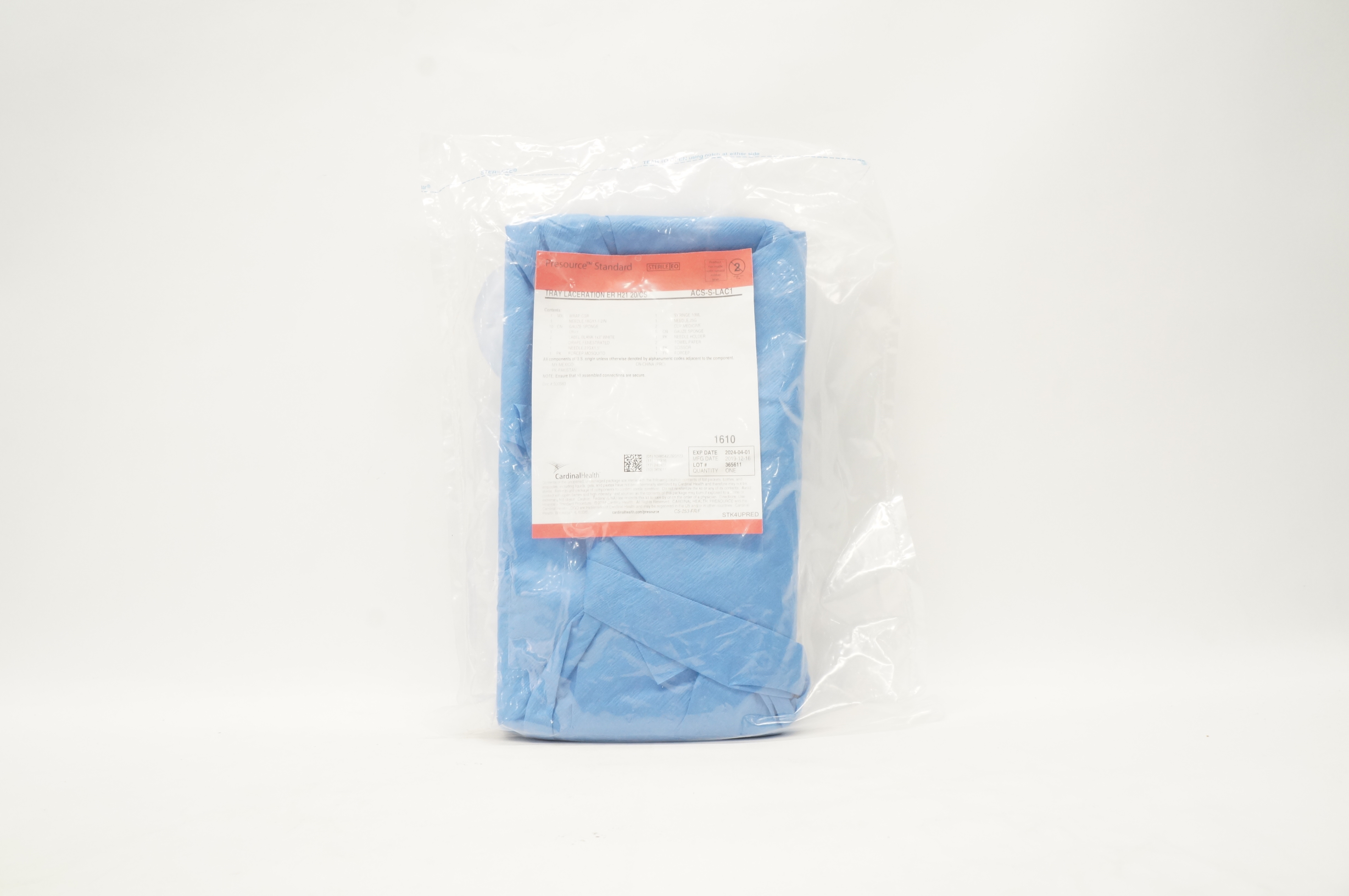 Cardinal Health ACS-S-LAC1 Presource Standard Tray Laceration ER H21 20/CS