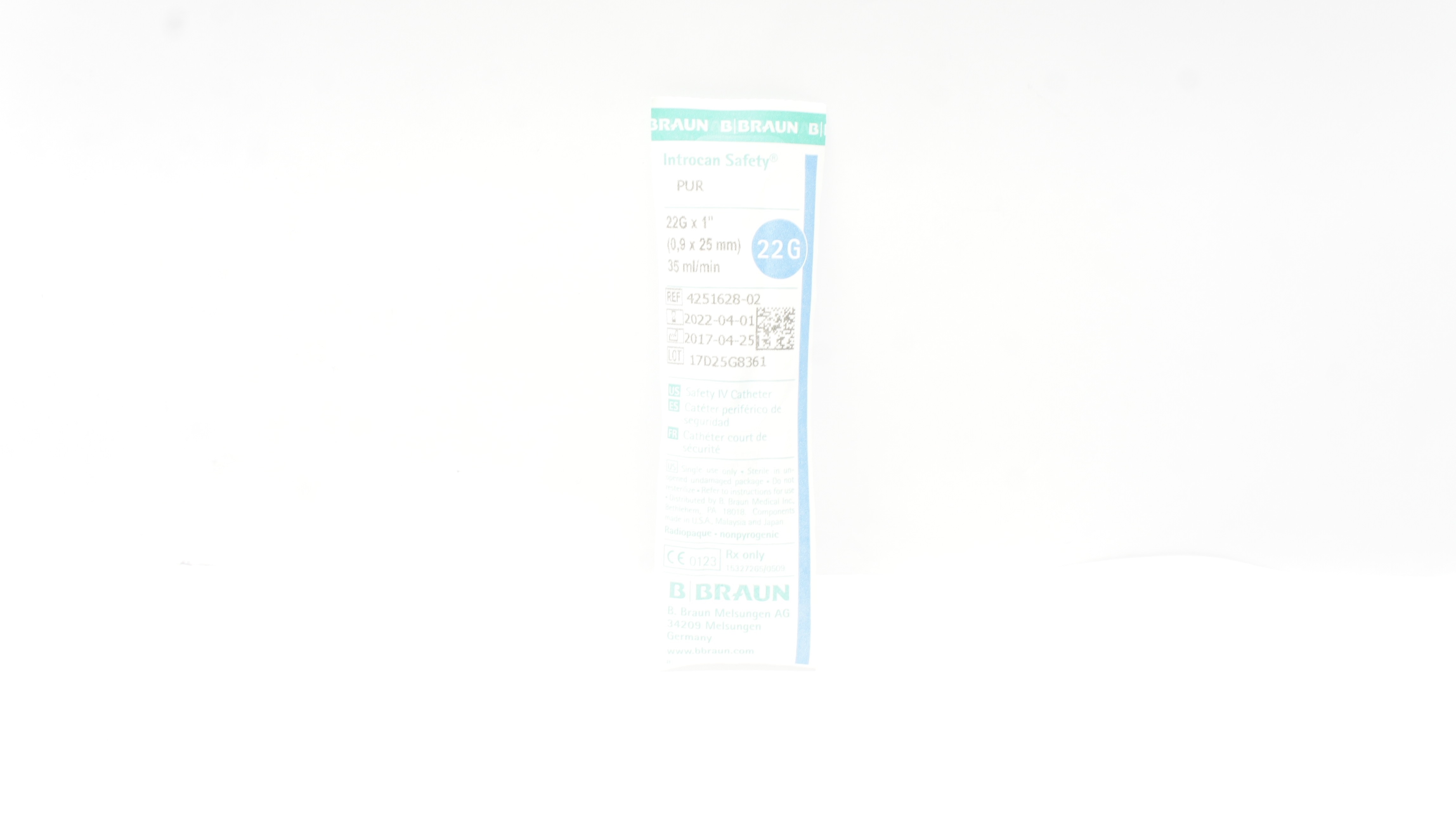 Braun 4251628-02 Introcan Safety IV Cath. PUR 22G x 1inch 35ml/min (x)