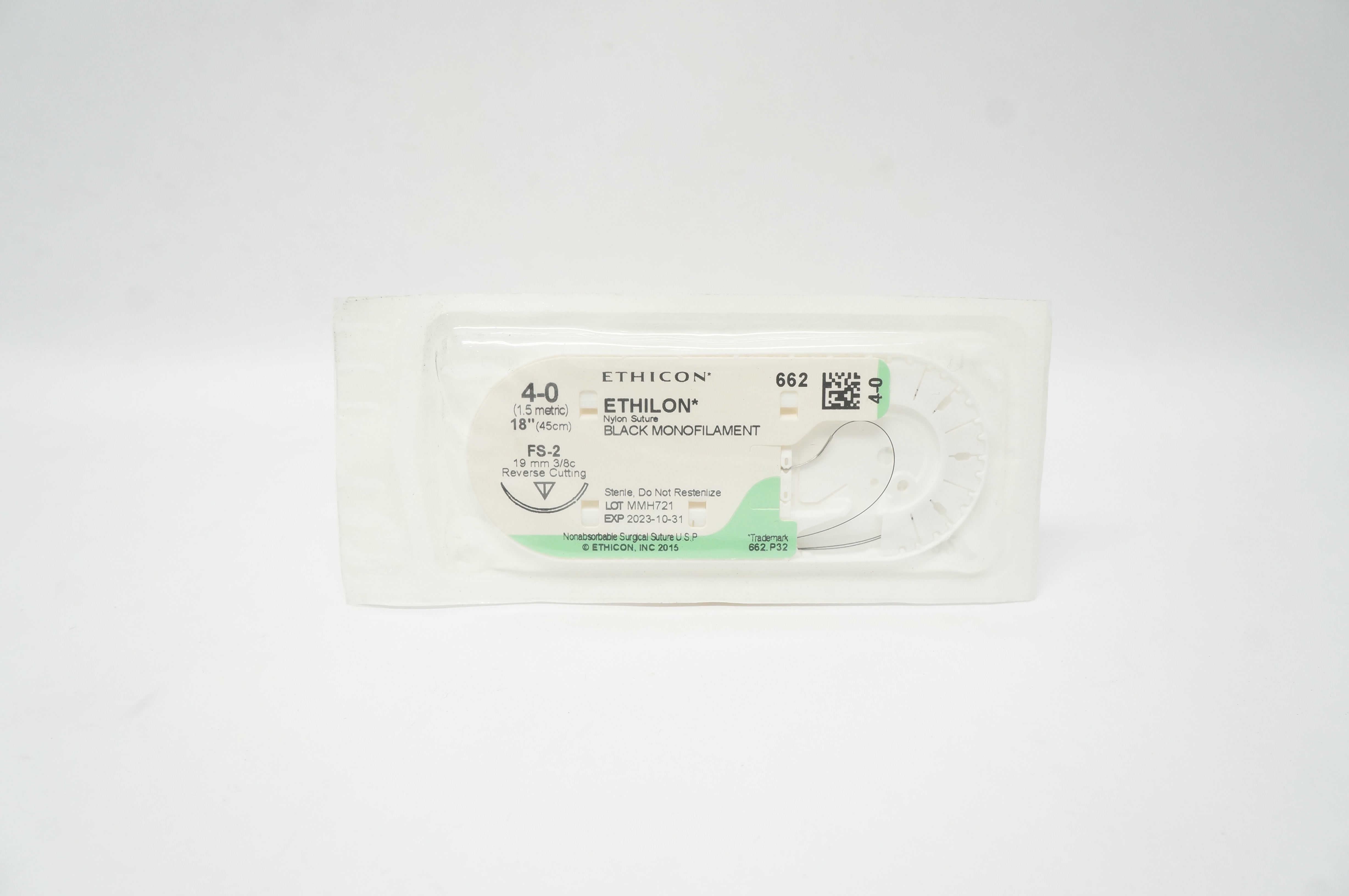 Ethicon 662 4-0 ETHILON Nylon Stre FS-2 19mm 3/8c Reverse Cutting, 18inch