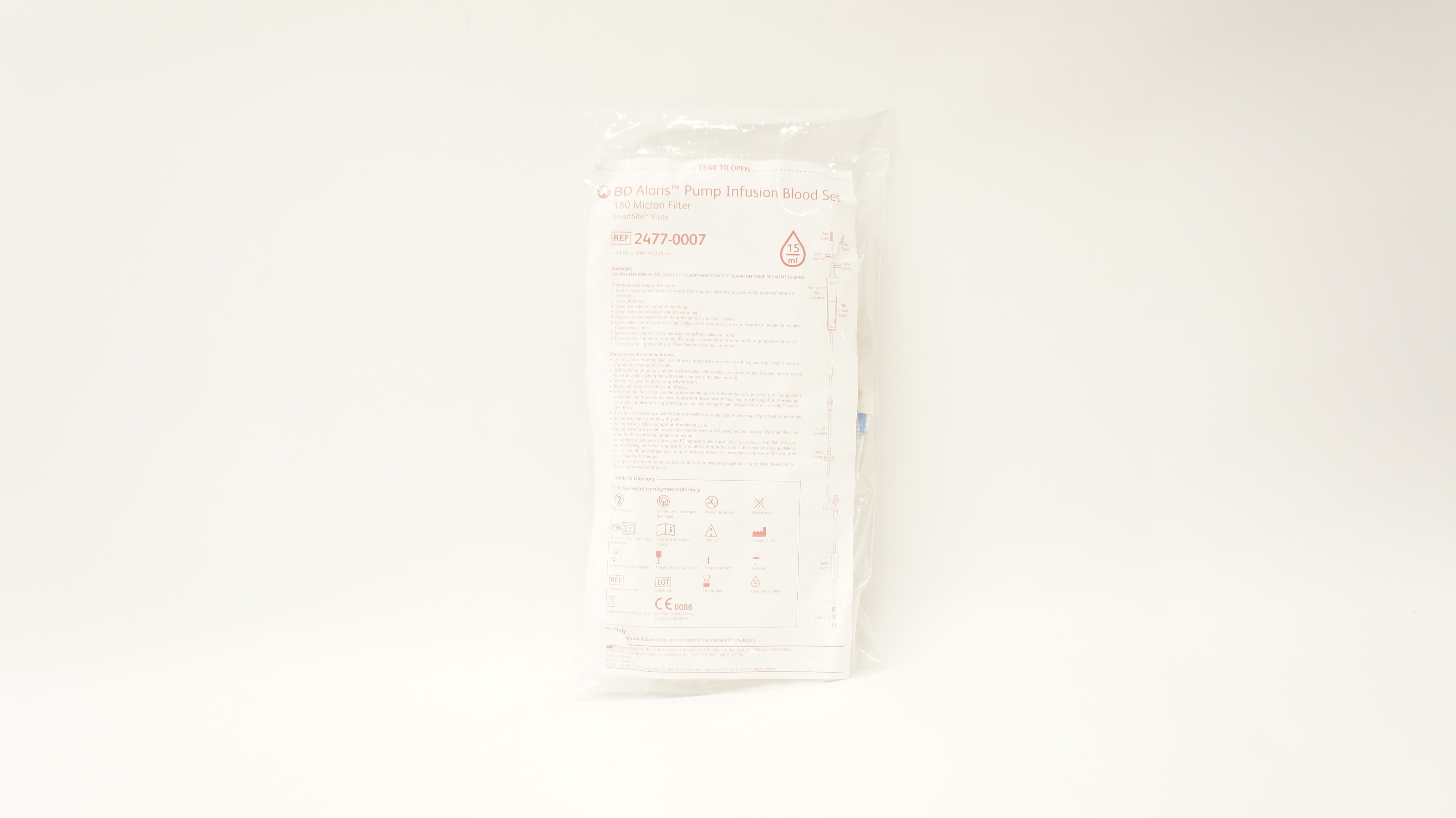 BD 2477-0007 Alaris Pump Infusion Blood Set 180 Micron Filter 33ml x 121inch (x)