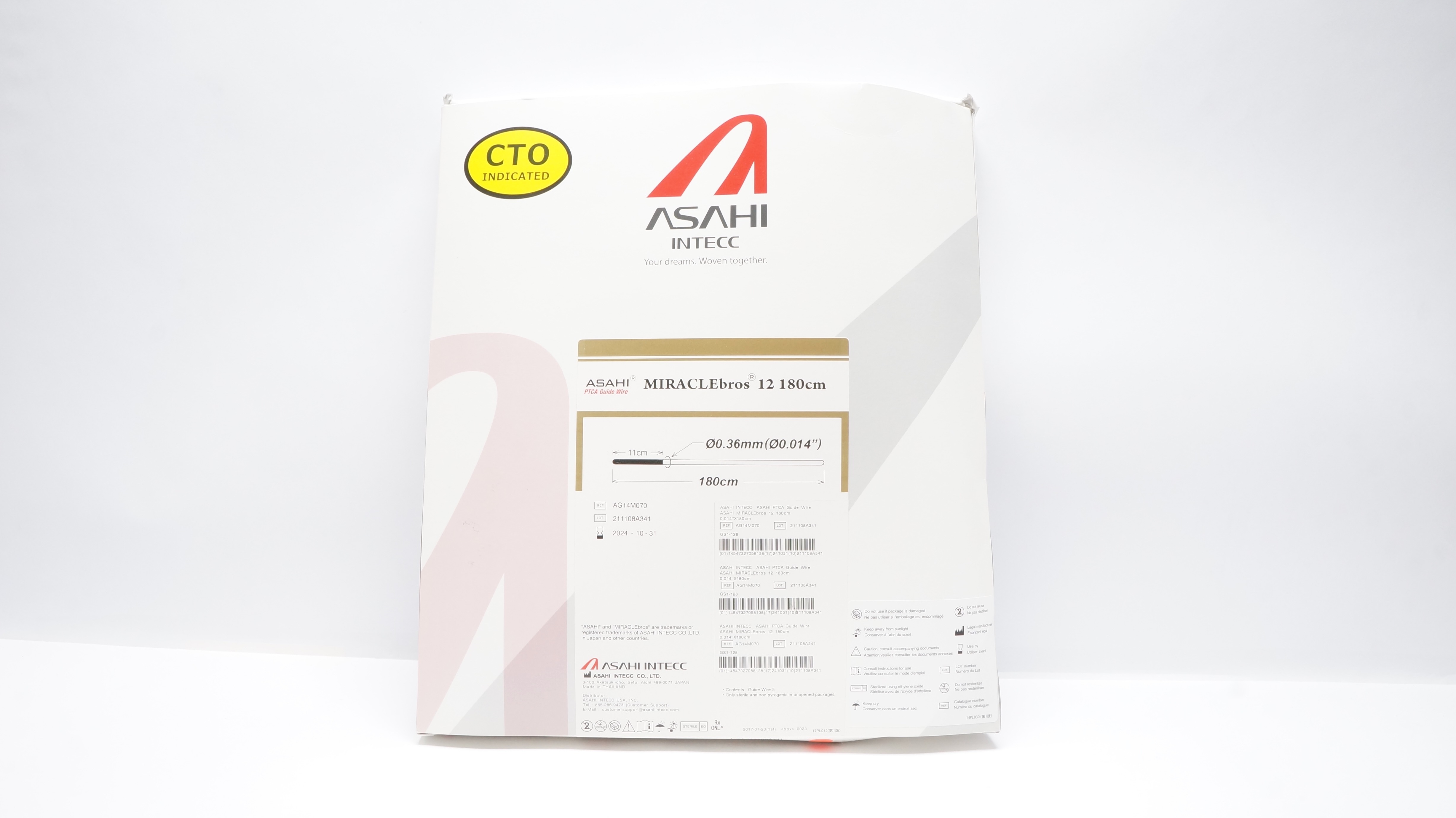 Asahi Intecc AG14M070 MIRACLEbros 12 PTCA Guide Wire, 0.014inch x 180cm