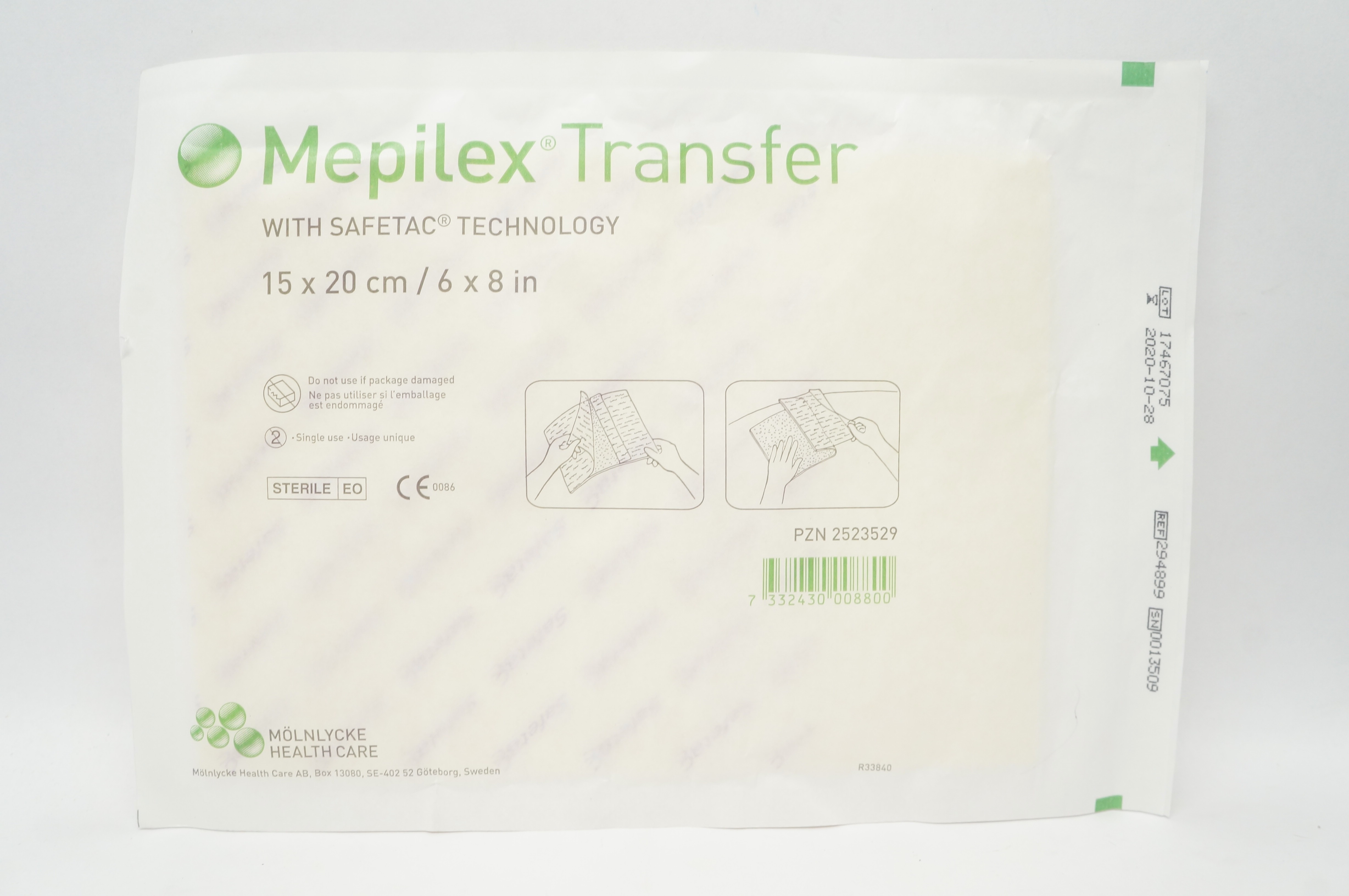 Molnlycke 294899 Mepilex Transfer Soft Silicone Exudate Dressing 6 x 8 inch (x)