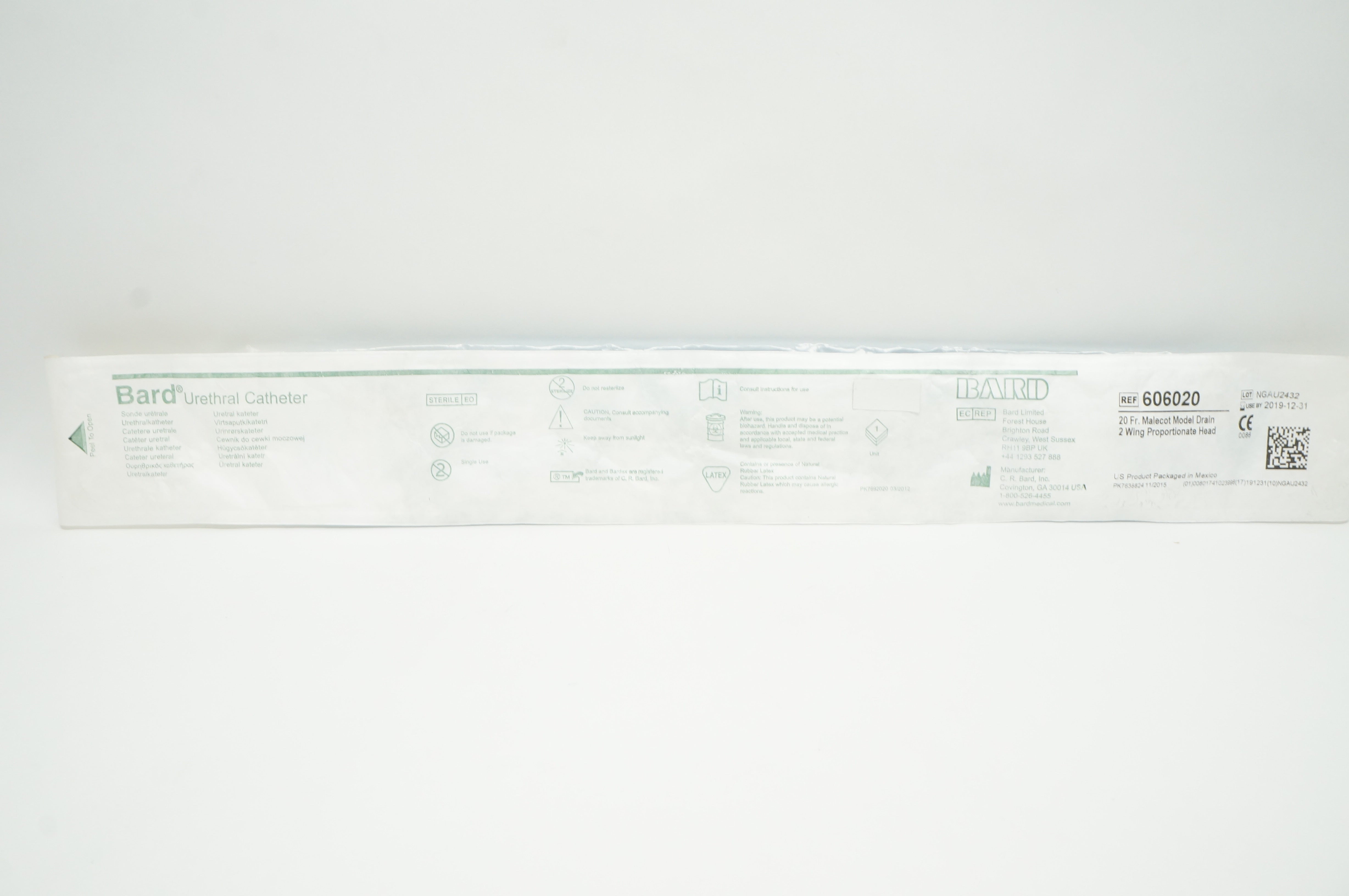 Bard 606020 Urethral Cath. 20 Fr. Malecot Model Drain 2 Wing Head (x)