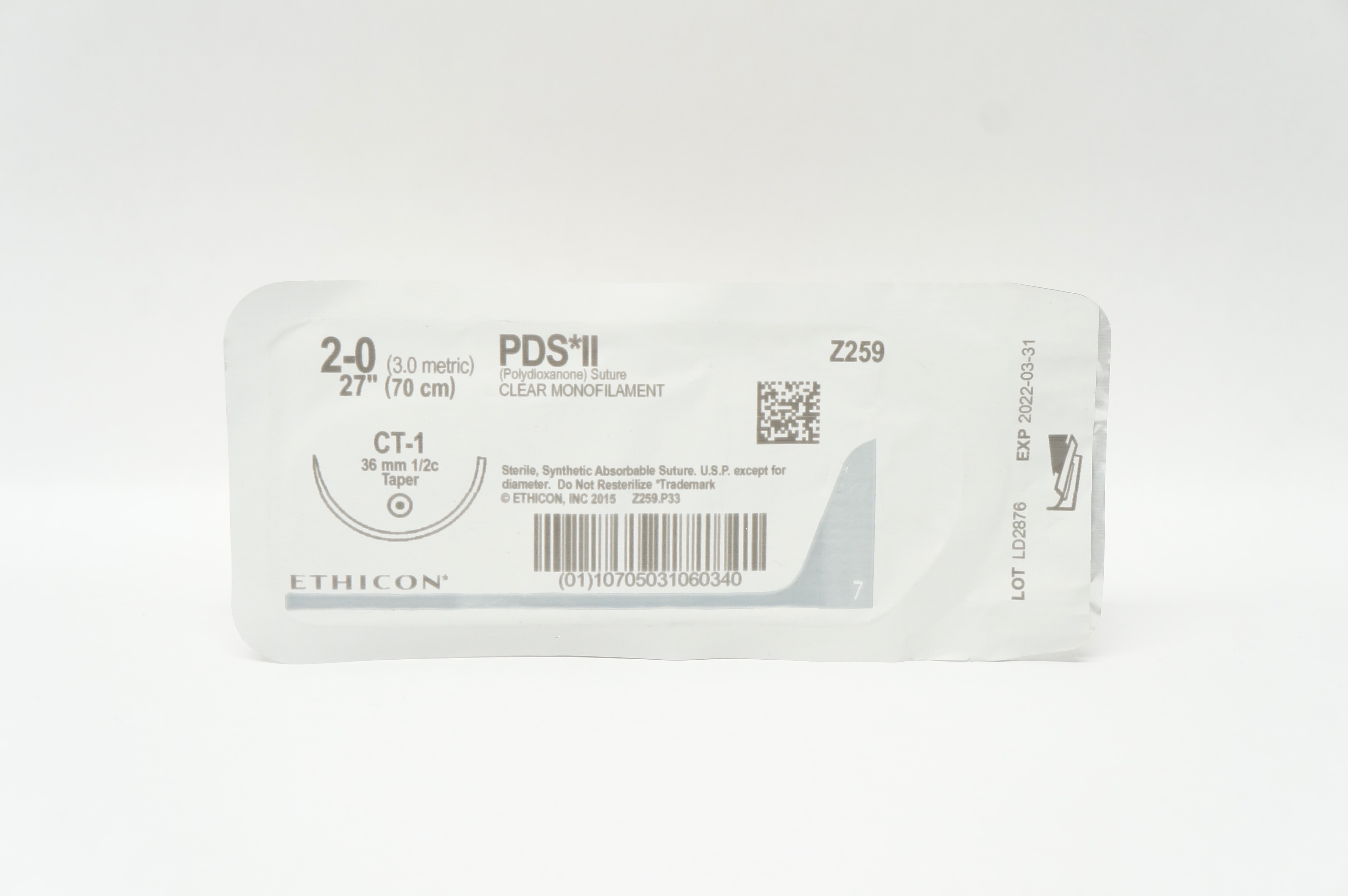 Ethicon Z259 2-0 PDS II CT-1 36mm 1/2c Taper 27inch (x)