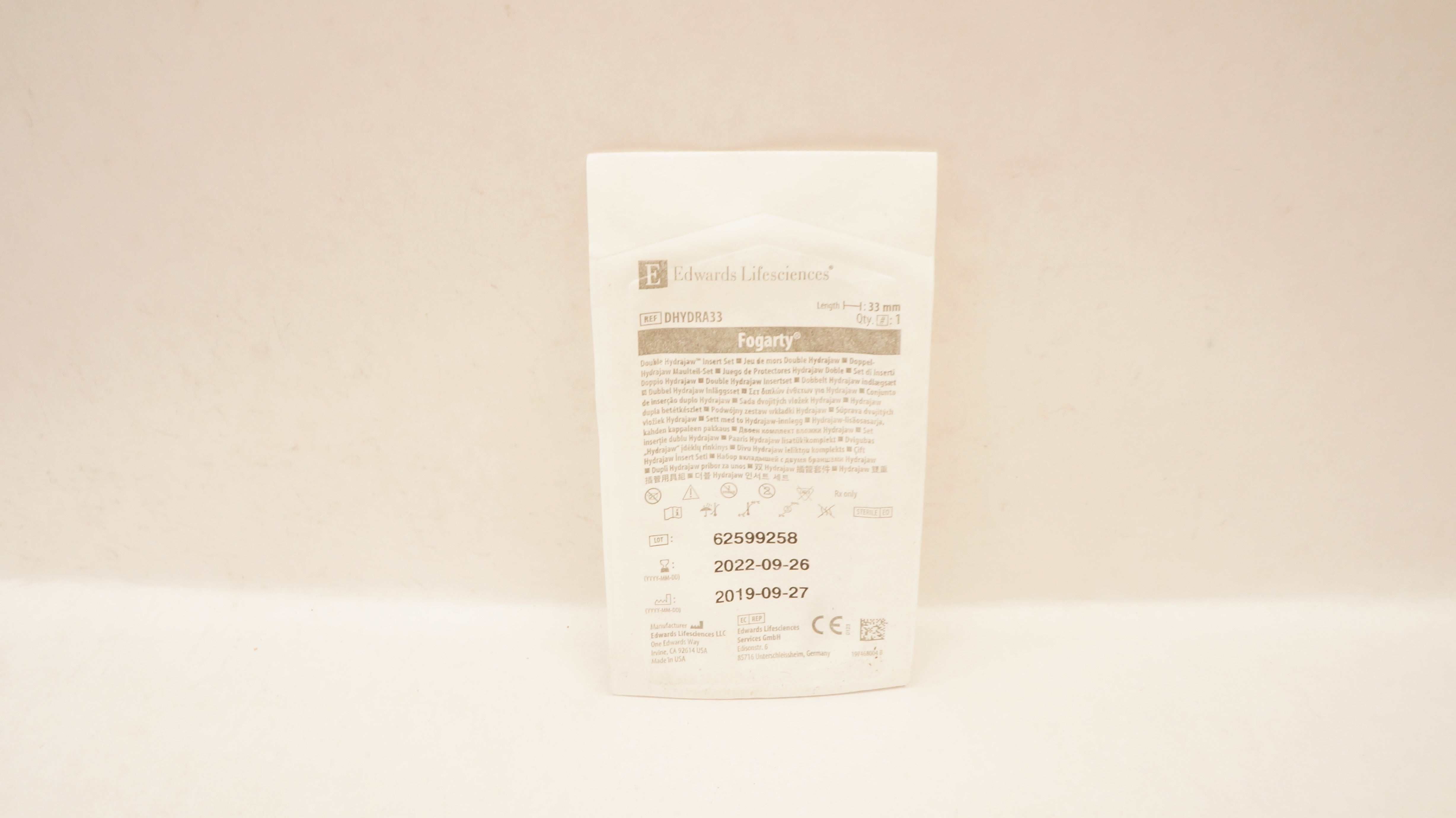 Edwards Lifesciences DHYDRA33 Fogarty Double Hydrajaw Insert Set 33mm (x)