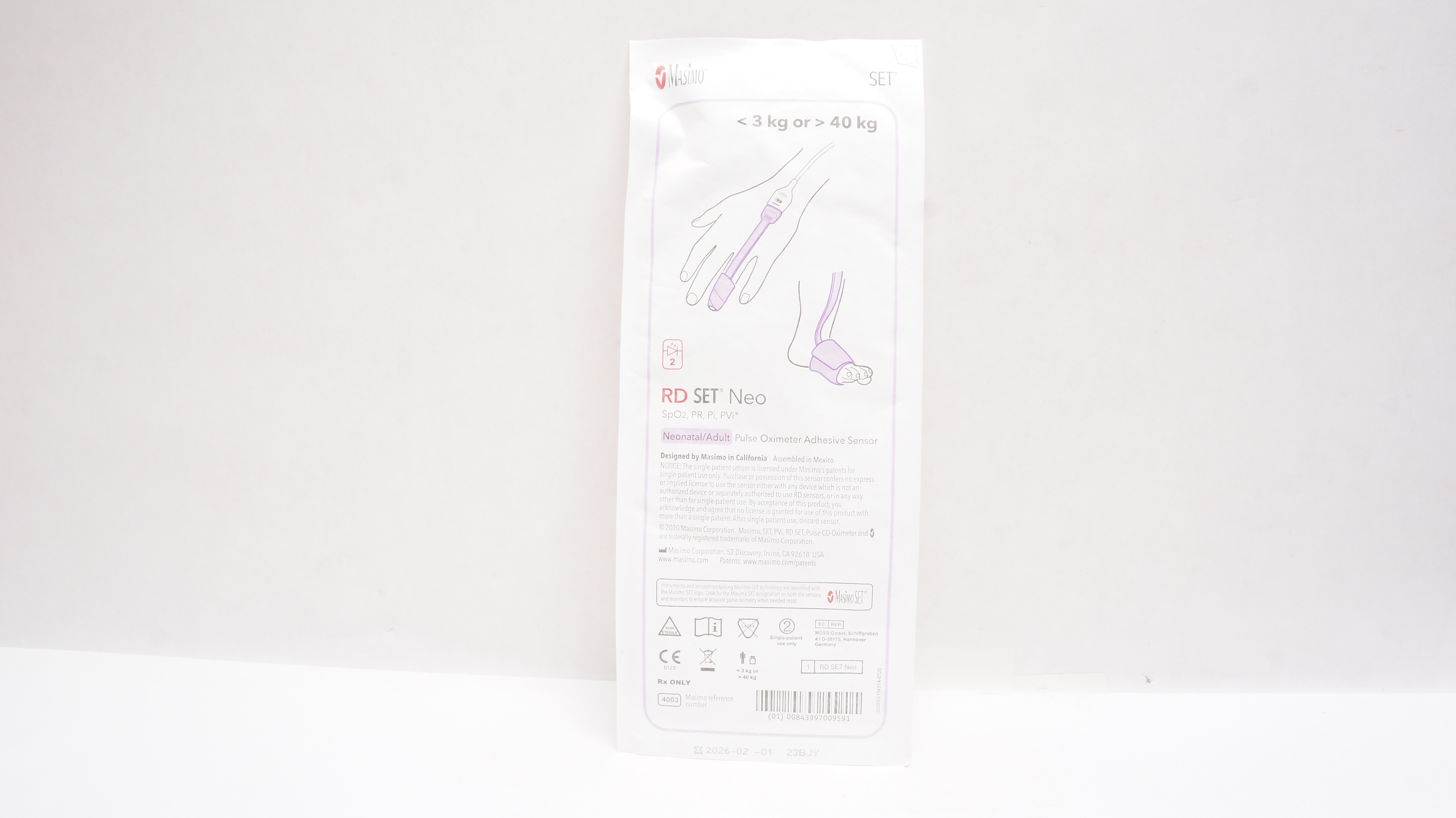 Masimo 4003 RD SET Neonatal/Adult Pulse Oximeter Adhesive Sensor <3kg or>40kg
