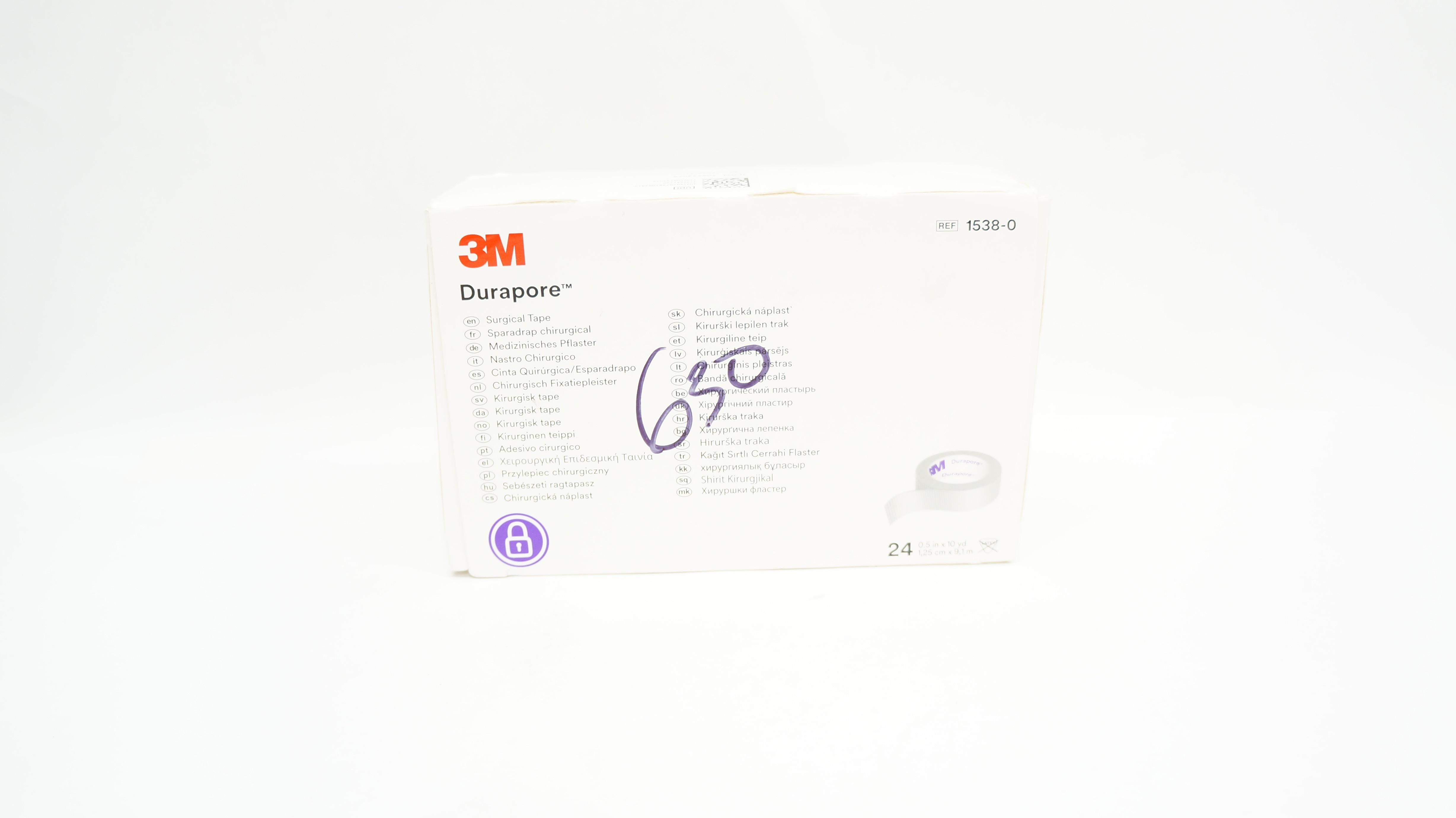 3M 1538-0 Durapore Hypoallergenic Surgical Tape 1/2 inch x 10 yd - Box of 24